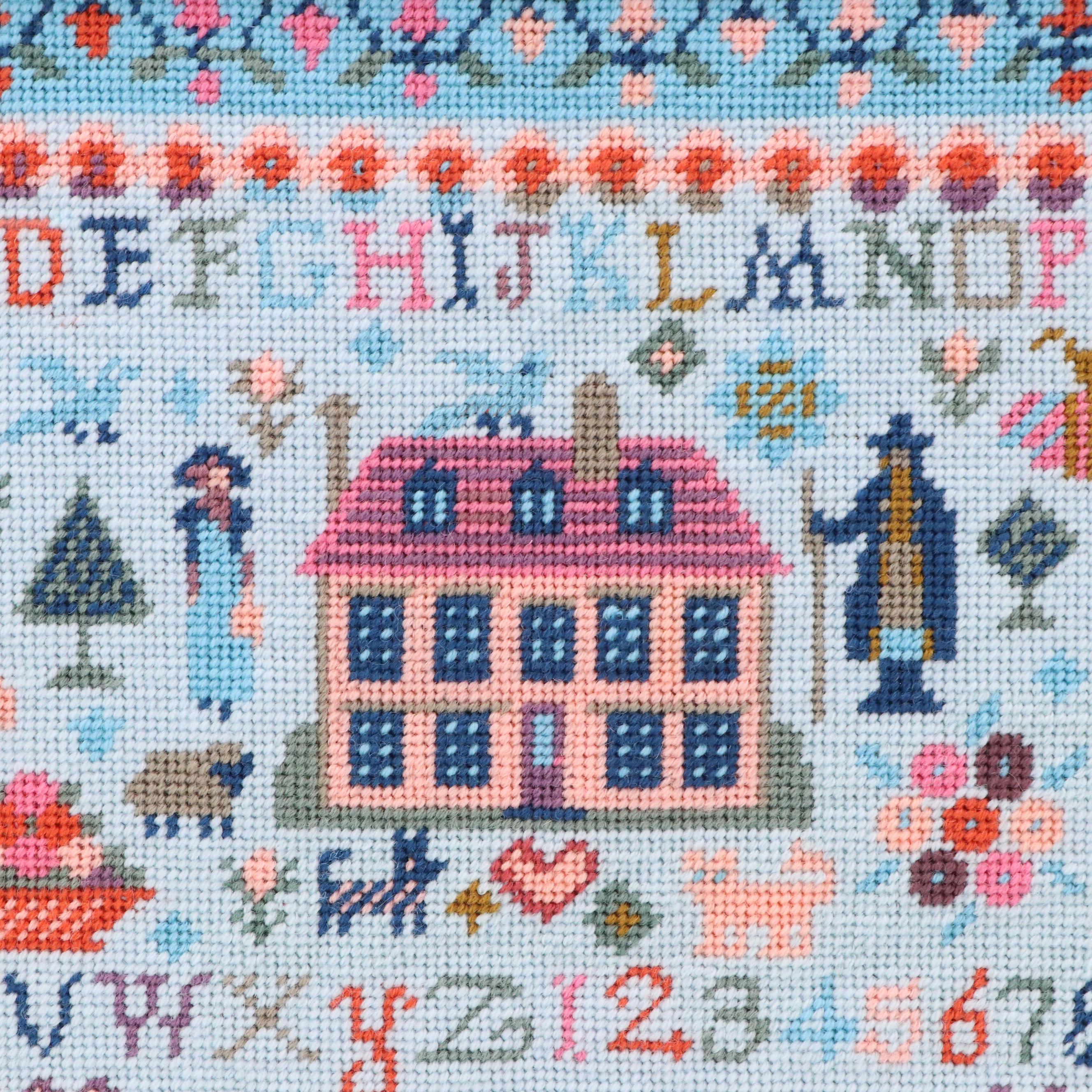 Kathleen Graf Needlepoint Samplers in Burlwood Veneer Frames