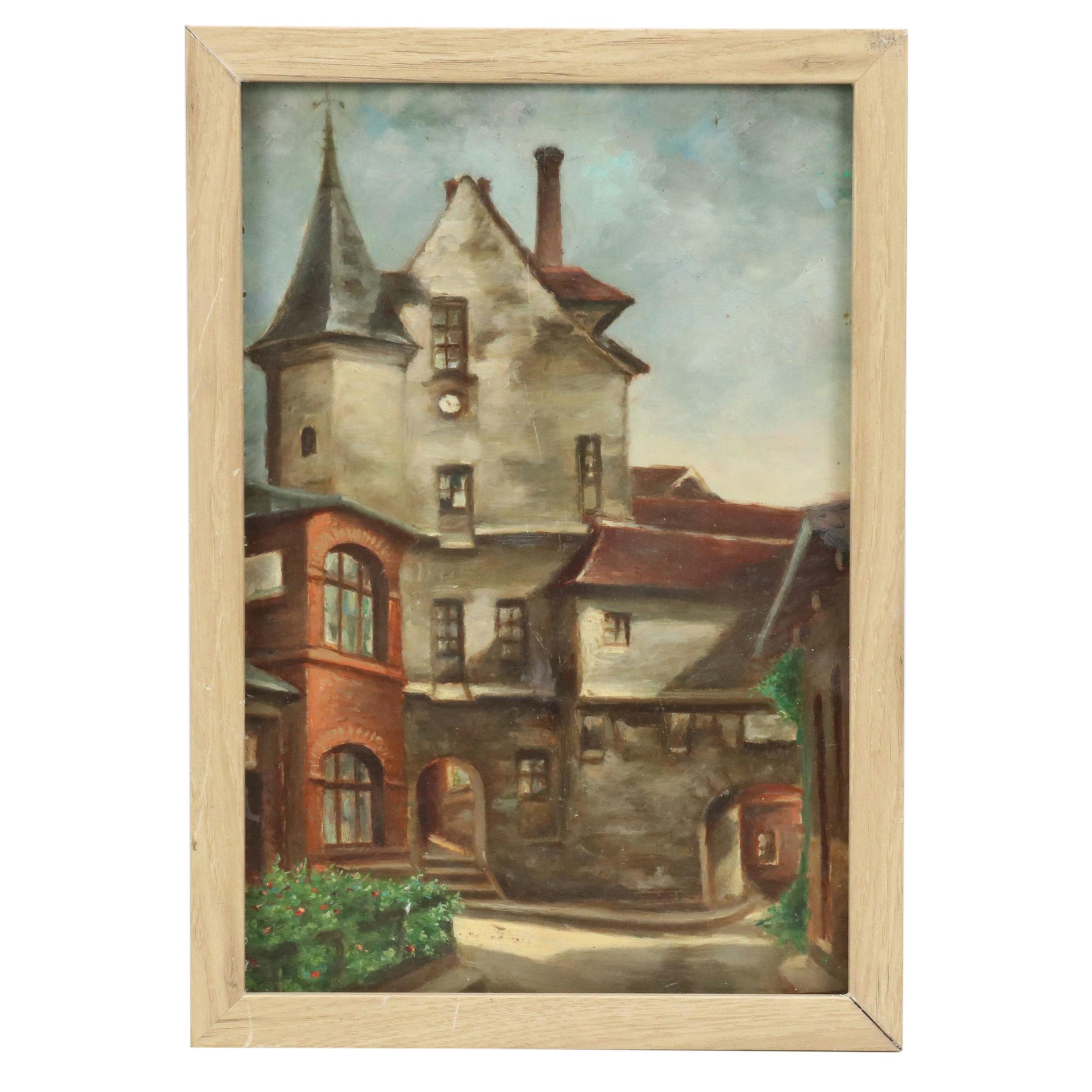 European Cityscape Oil Painting of Village Scene