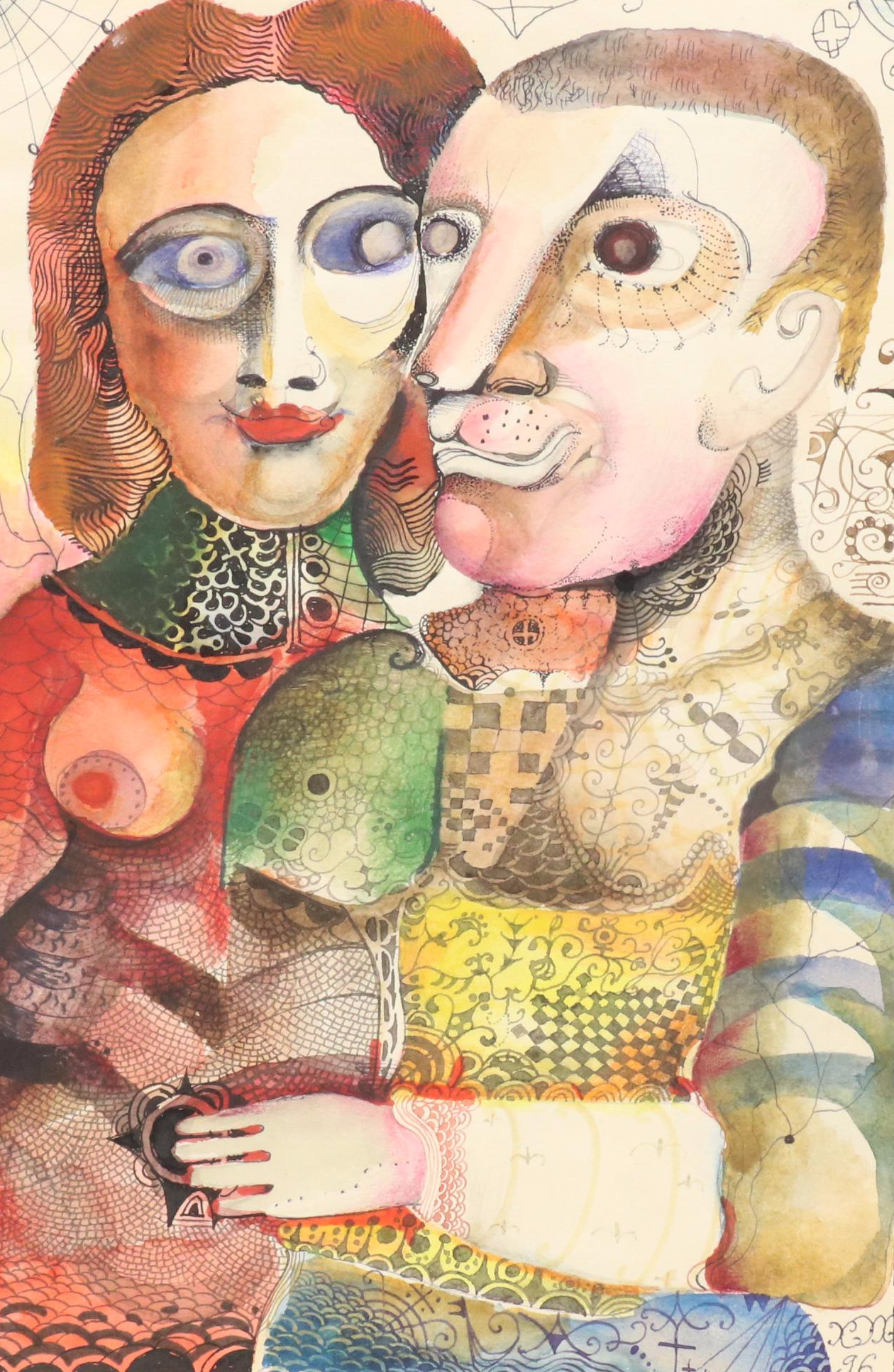 Nikolay Kuk Surrealist Figural Mixed Media Illustration, 1996