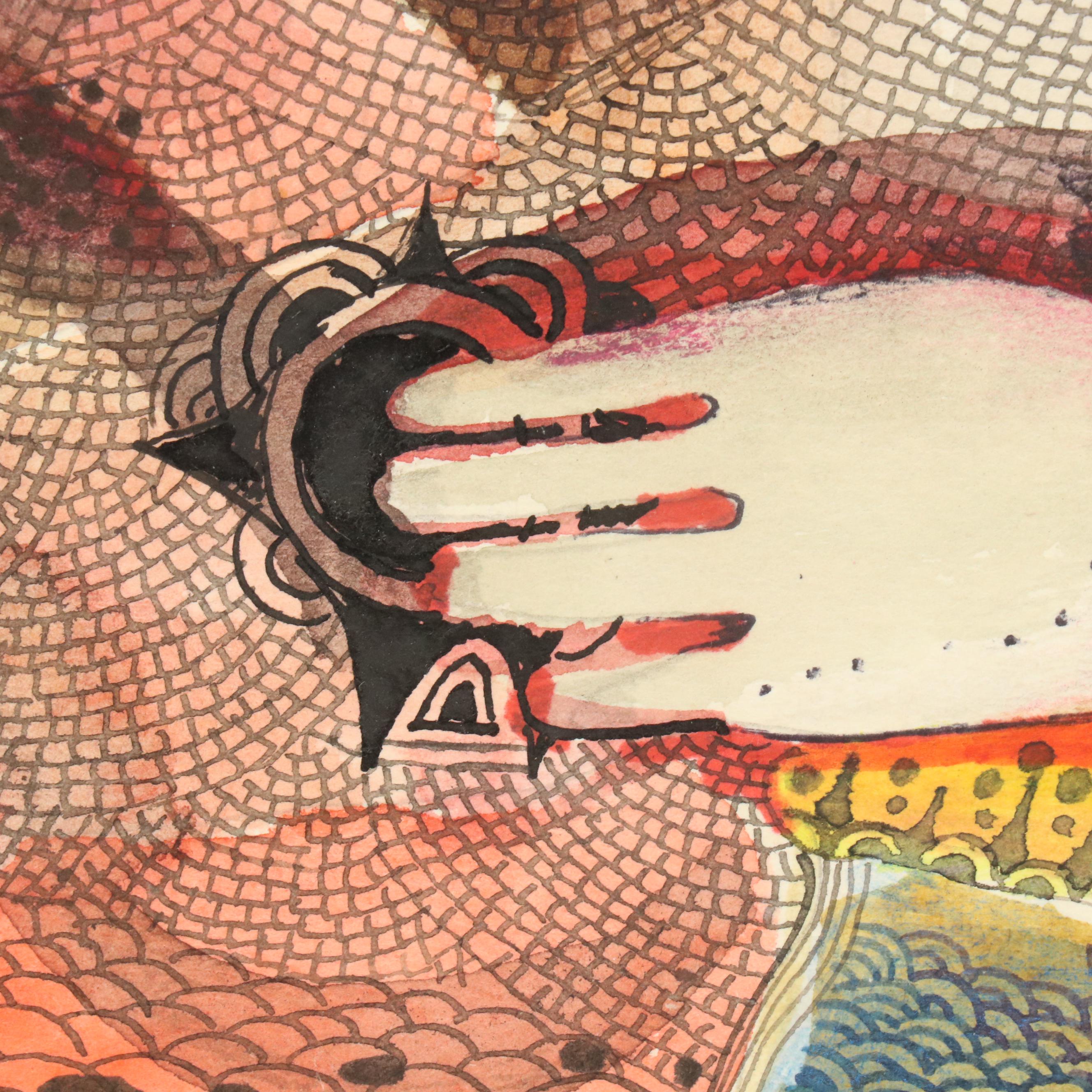 Nikolay Kuk Surrealist Figural Mixed Media Illustration, 1996