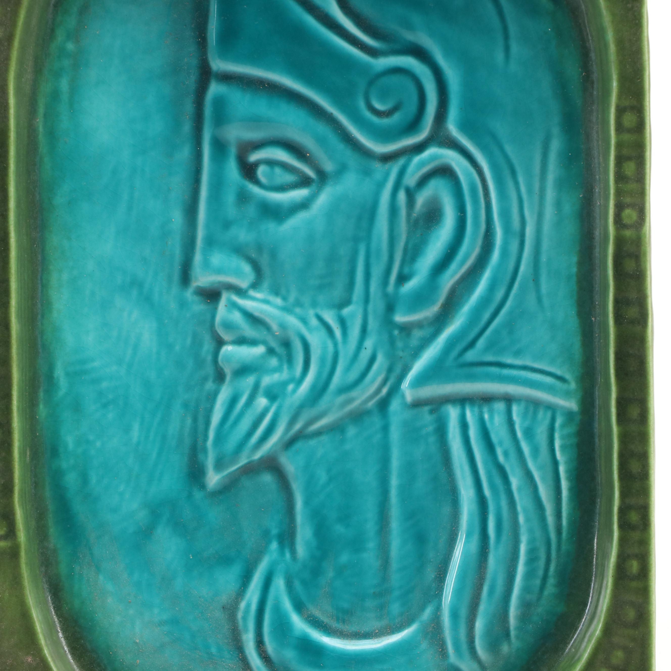 Jaru Pottery Mid Century Modern Etruscan Style Turquoise and Green Ashtray