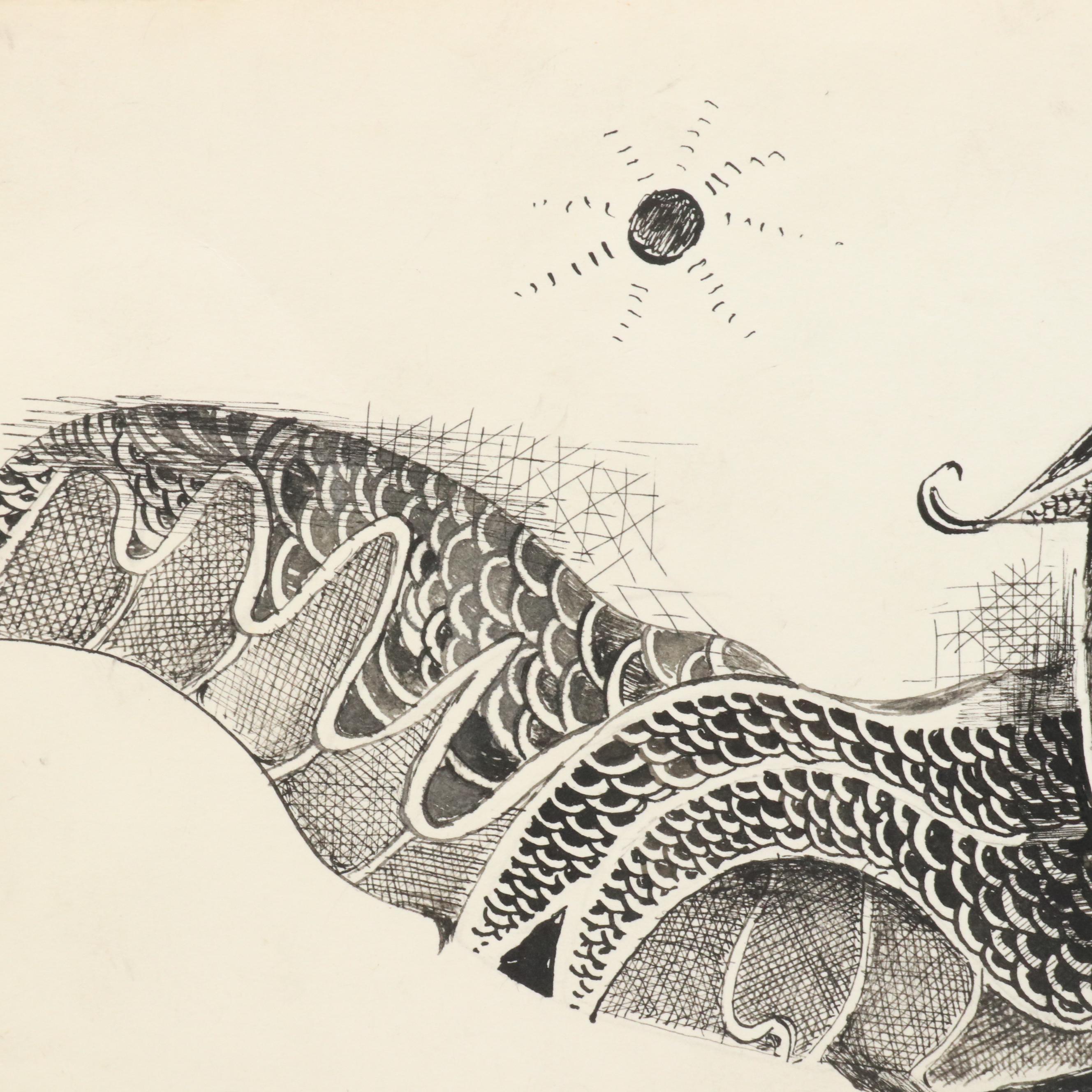 Nikolay Kuk Surrealist Ink Illustration of Owl