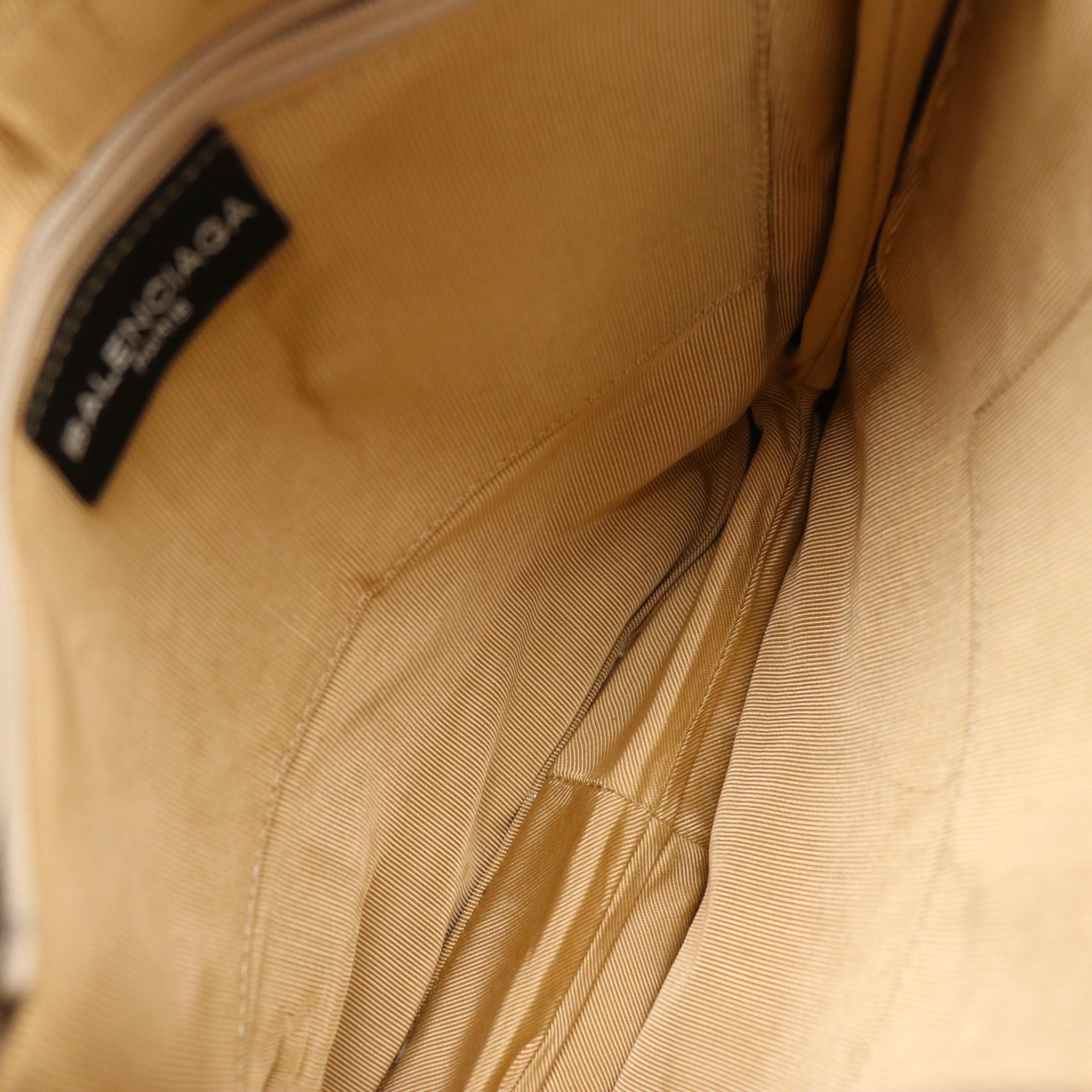 Balenciaga Vintage Zippered Shoulder Bag in Woven Hemp and Brown Leather Trim