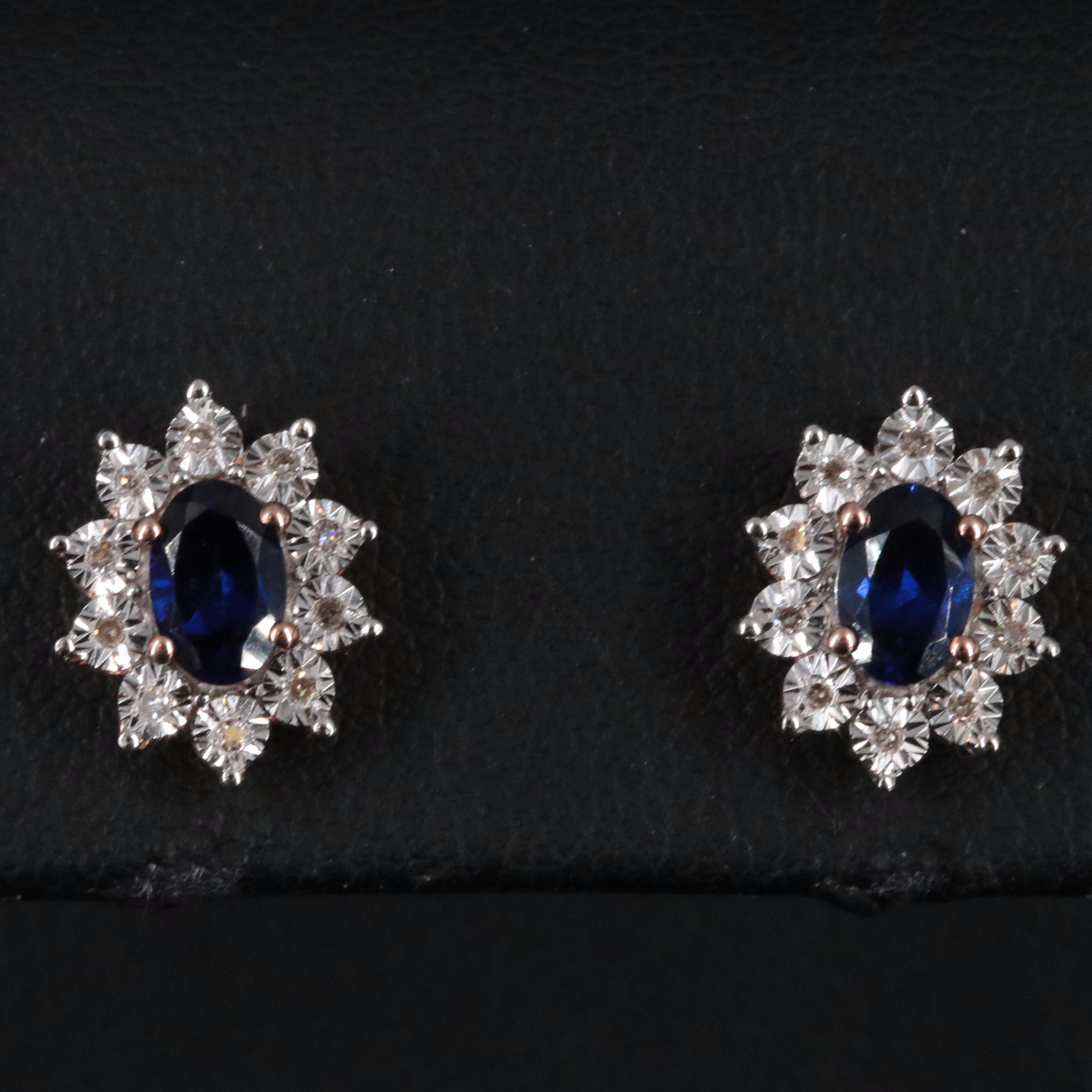Sterling Sapphire and Diamond Halo Stud Earrings
