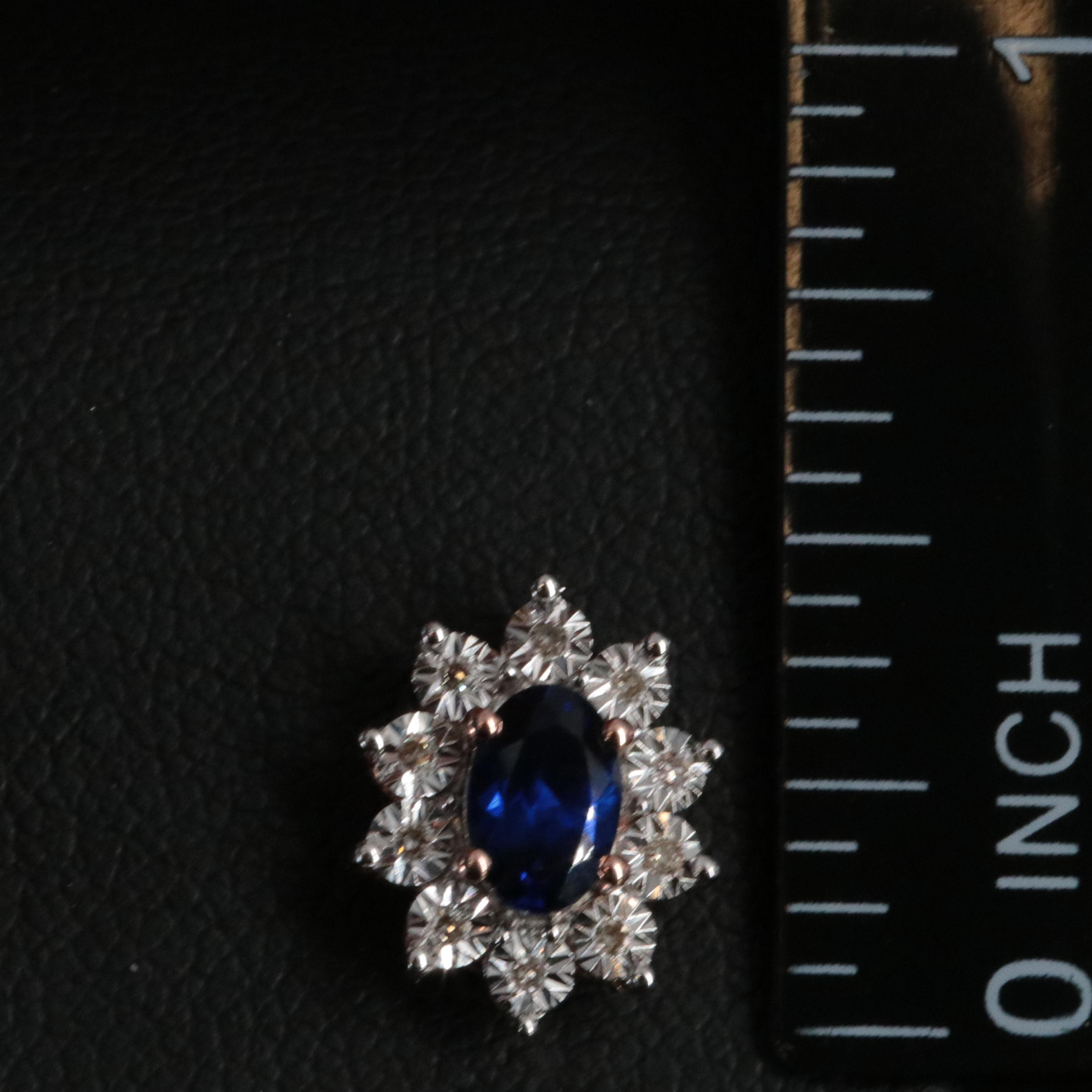 Sterling Sapphire and Diamond Halo Stud Earrings