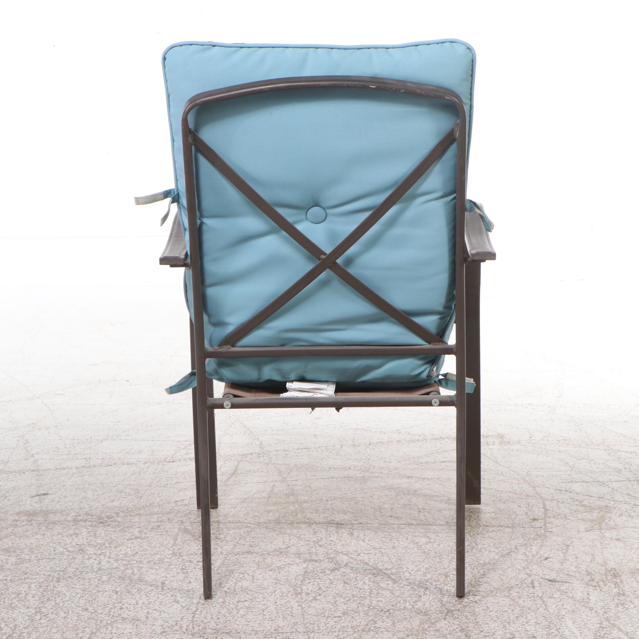 Pair of Cast Aluminum Patio Armchairs with Striped Cushions