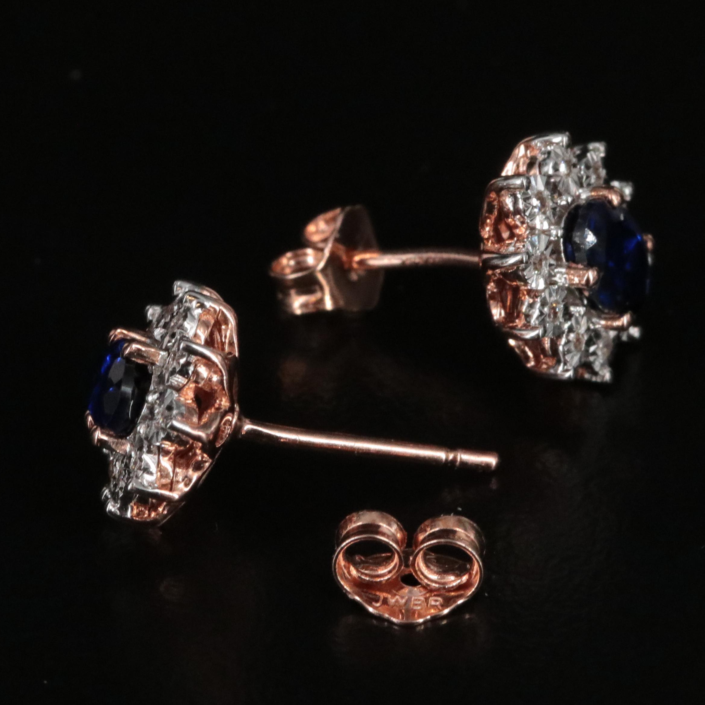 Sterling Sapphire and Diamond Halo Stud Earrings