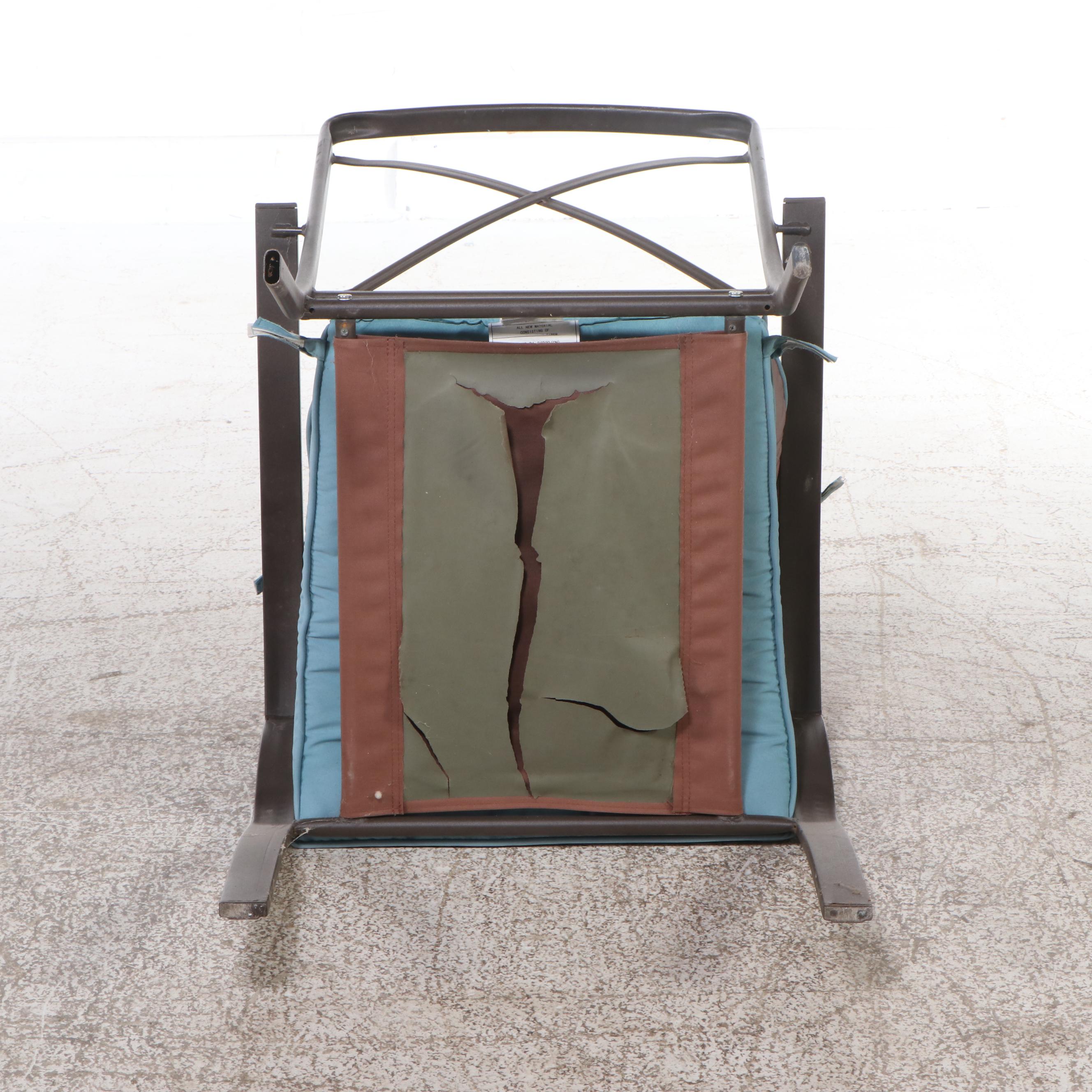 Pair of Cast Aluminum Patio Armchairs with Striped Cushions