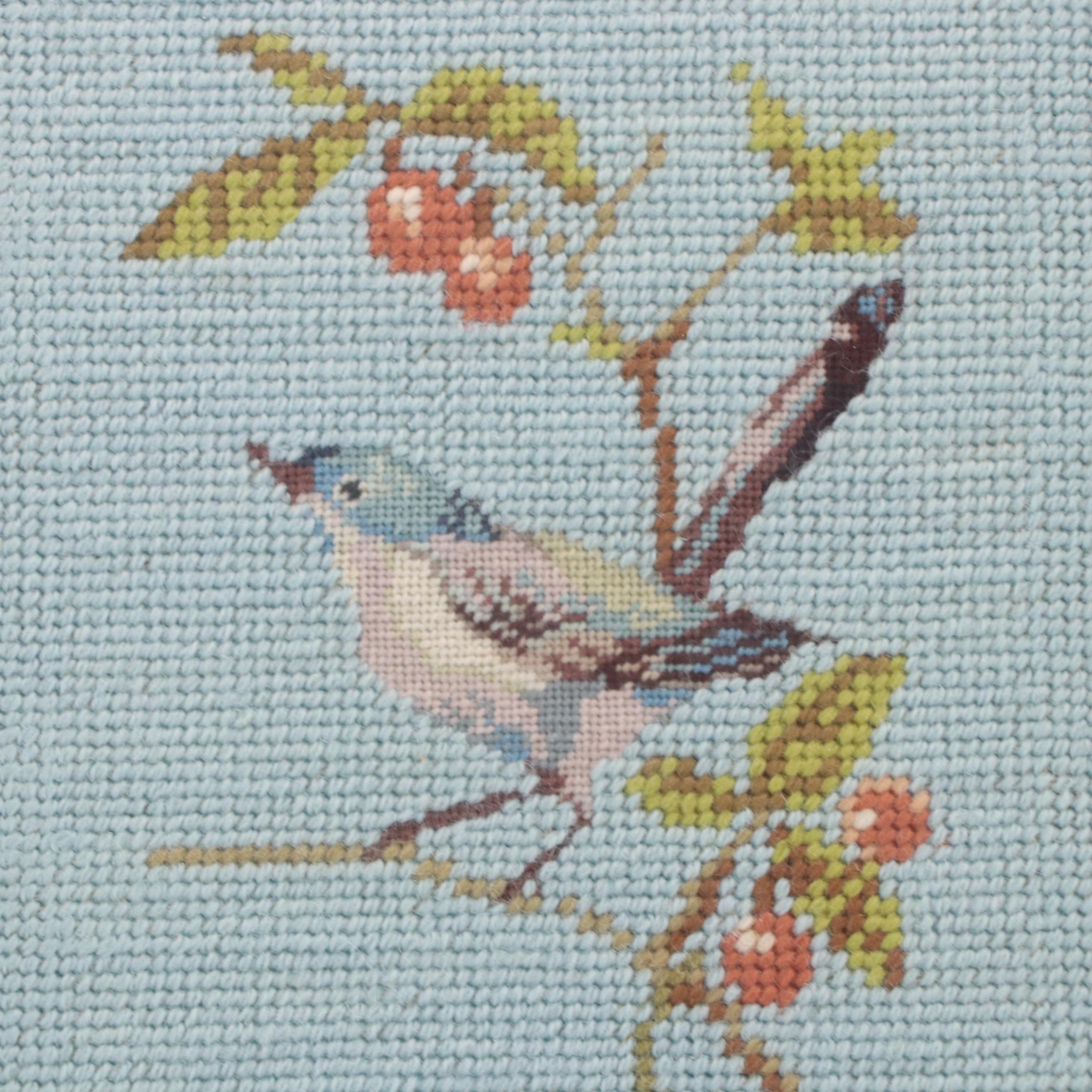 Kathleen Graf Needlpoint Bird and Blossom Bell Pull Panel in Frame