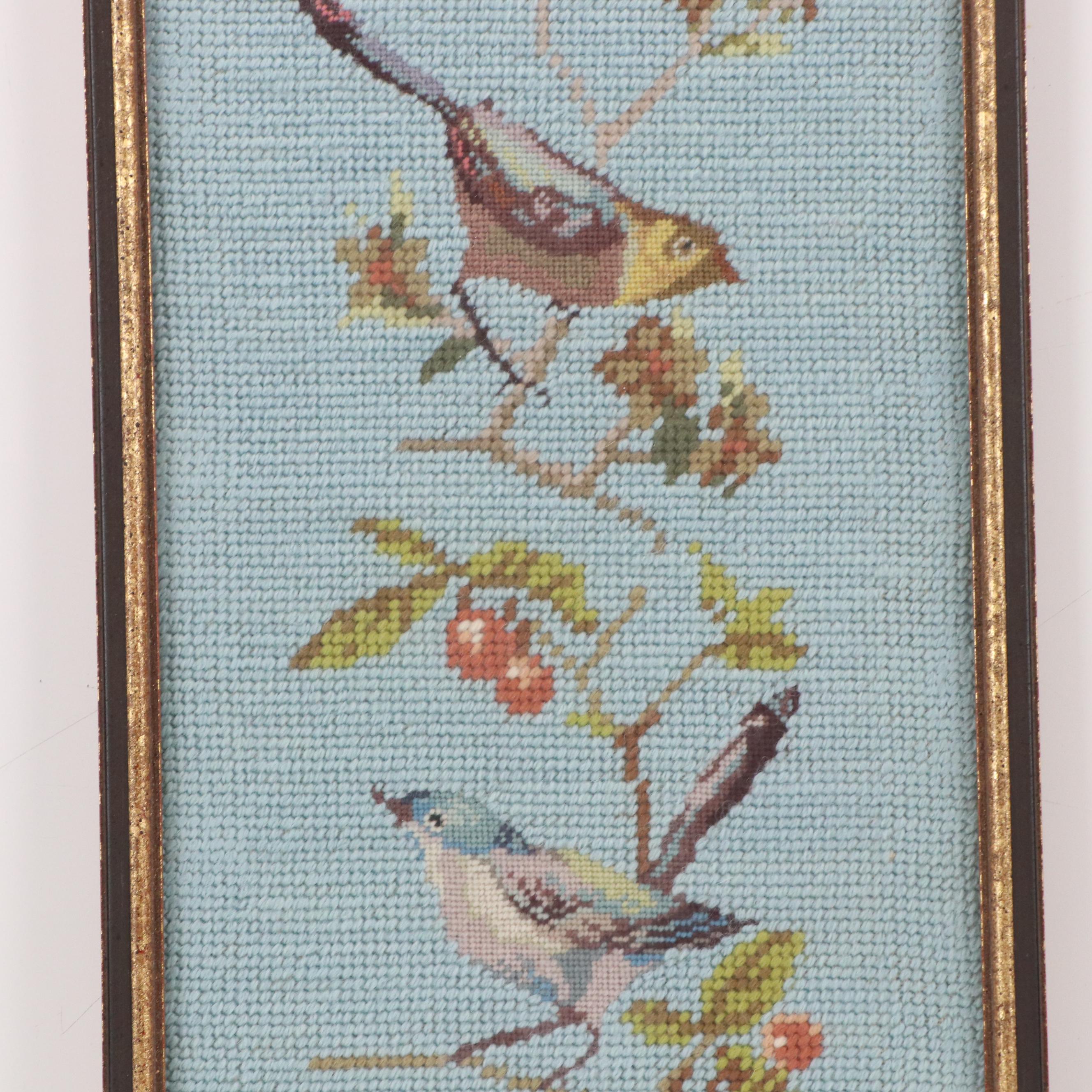 Kathleen Graf Needlpoint Bird and Blossom Bell Pull Panel in Frame