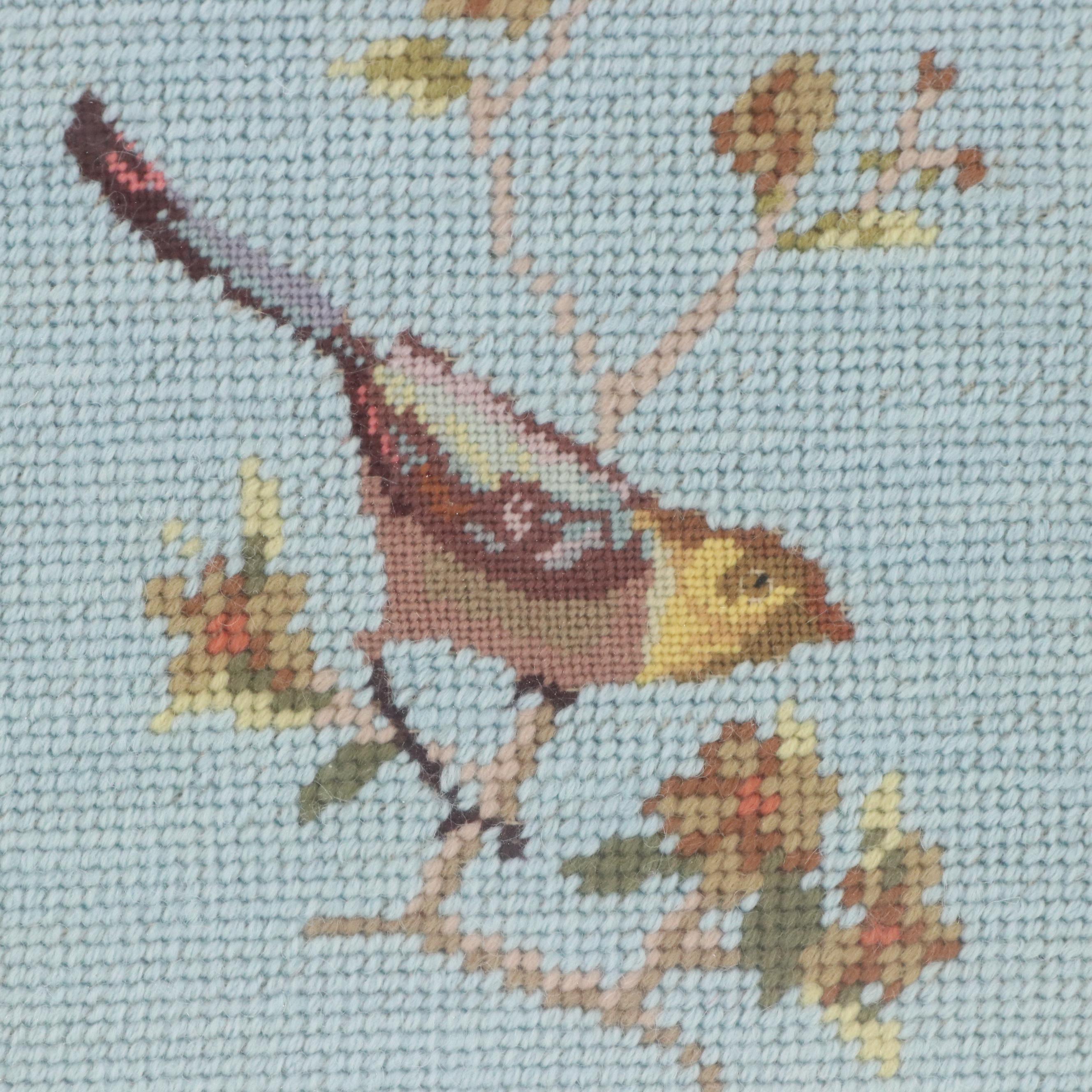 Kathleen Graf Needlpoint Bird and Blossom Bell Pull Panel in Frame