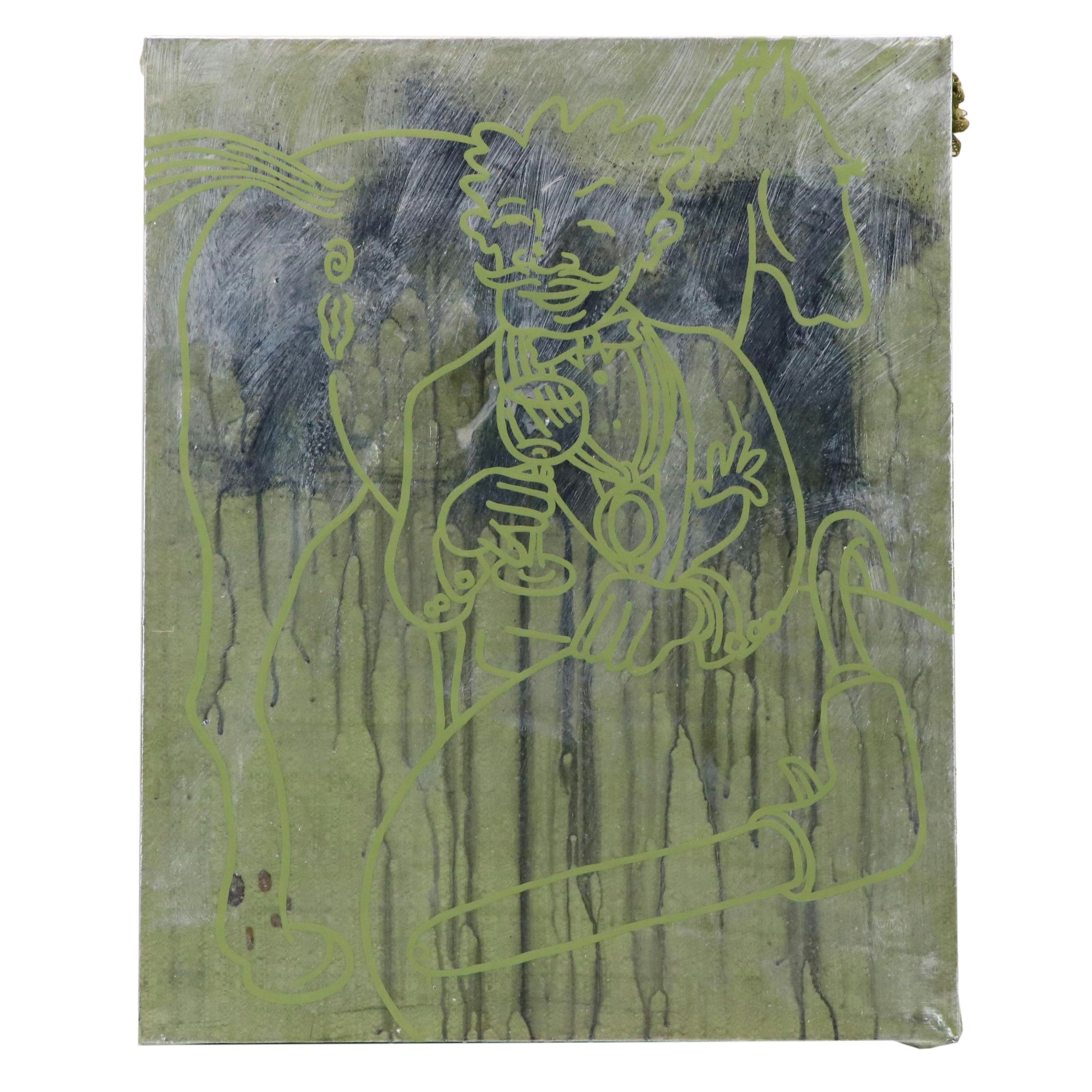 Tim Hailey Mixed Media Abstract Painting with Seated Figure