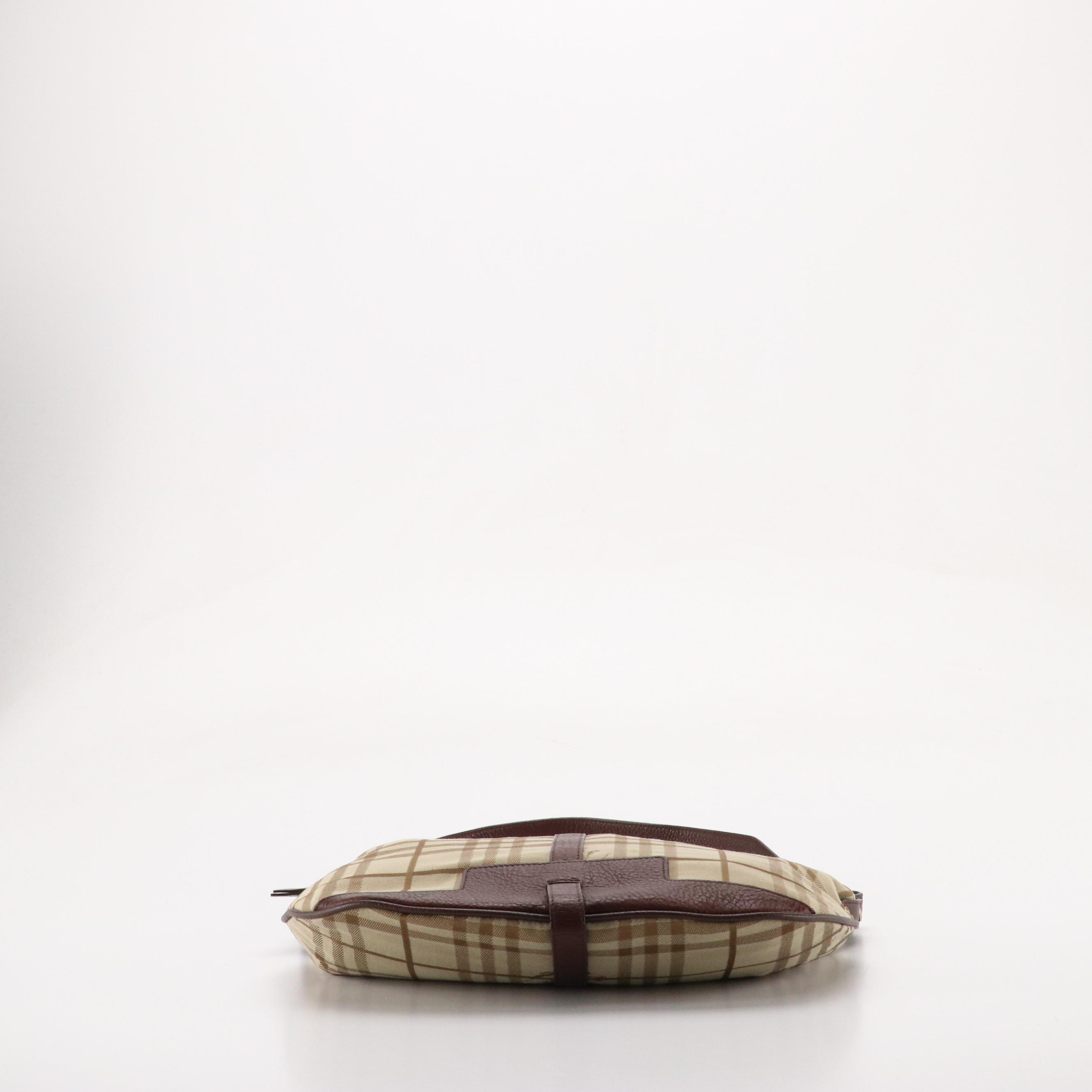 Burberry Hobo Shoulder Bag in Haymarket Check Jacquard Canvas & Grained Leather