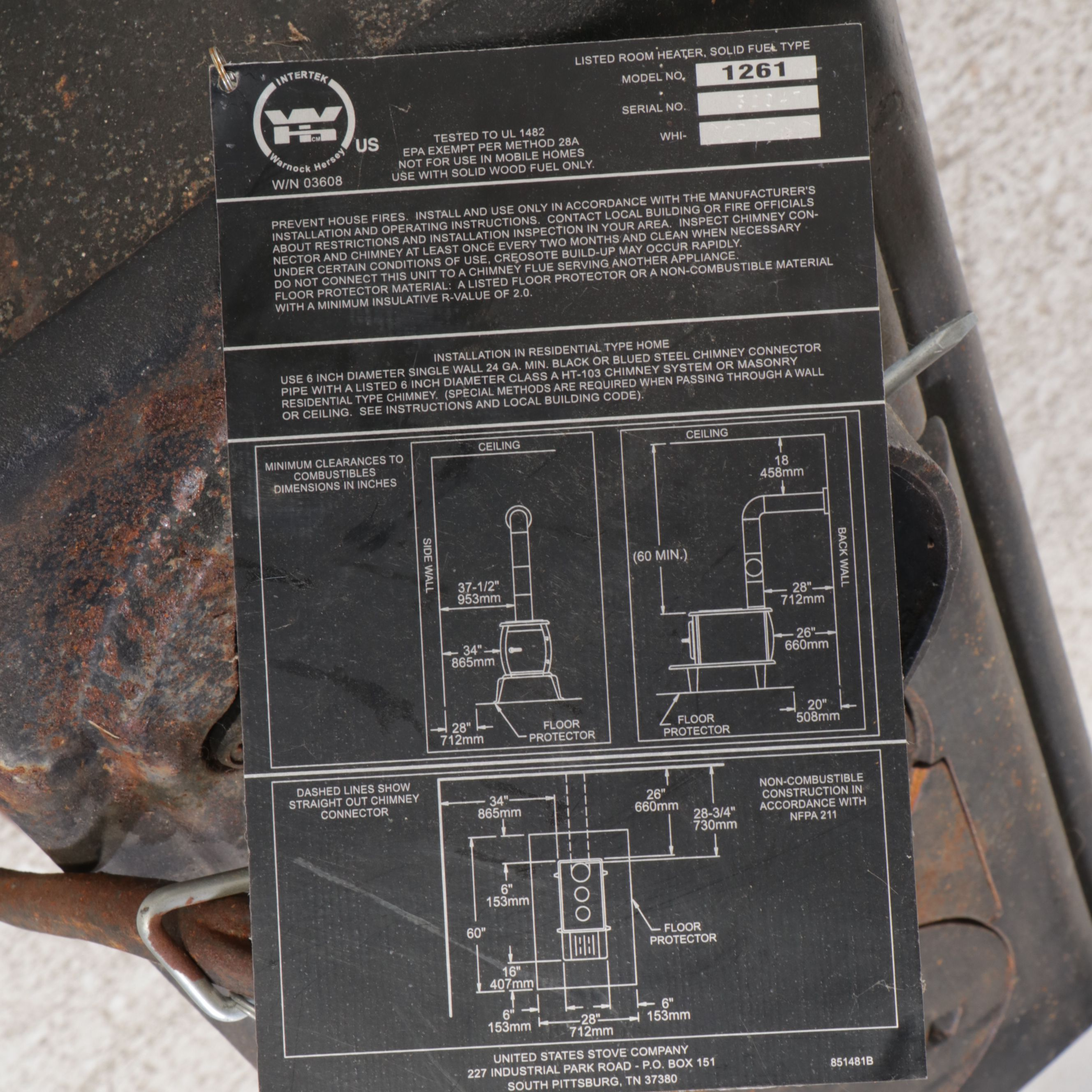 US Stove Company Cast Iron Wood Burning Stove