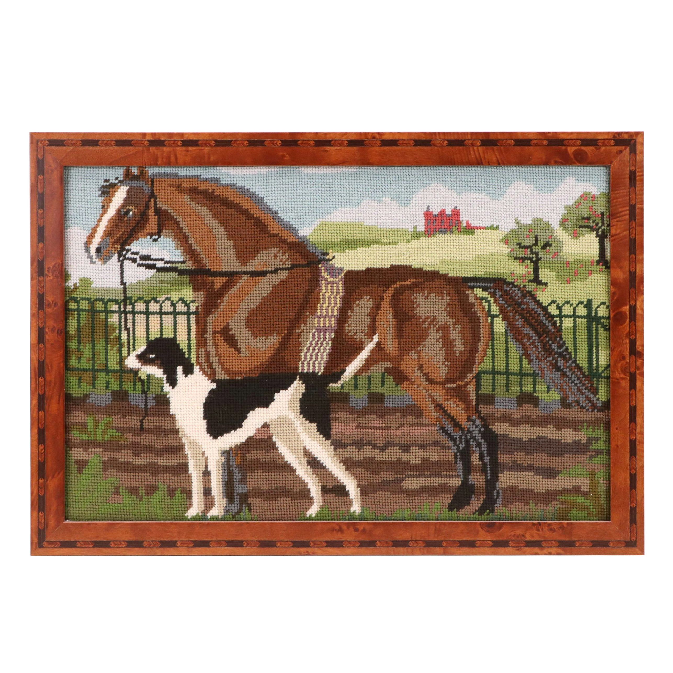 Kathleen Graf Needlepoint "Suffolk Punch and Hound" Design by Elizabeth Bradley