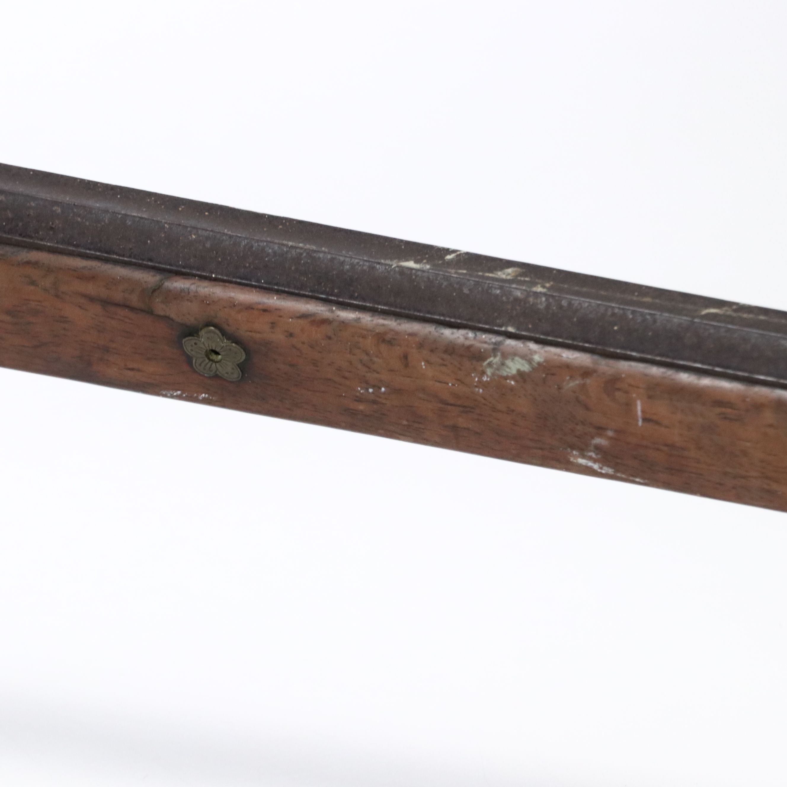 Antique Japanese Matchlock Musket with Brass Chrysanthemums