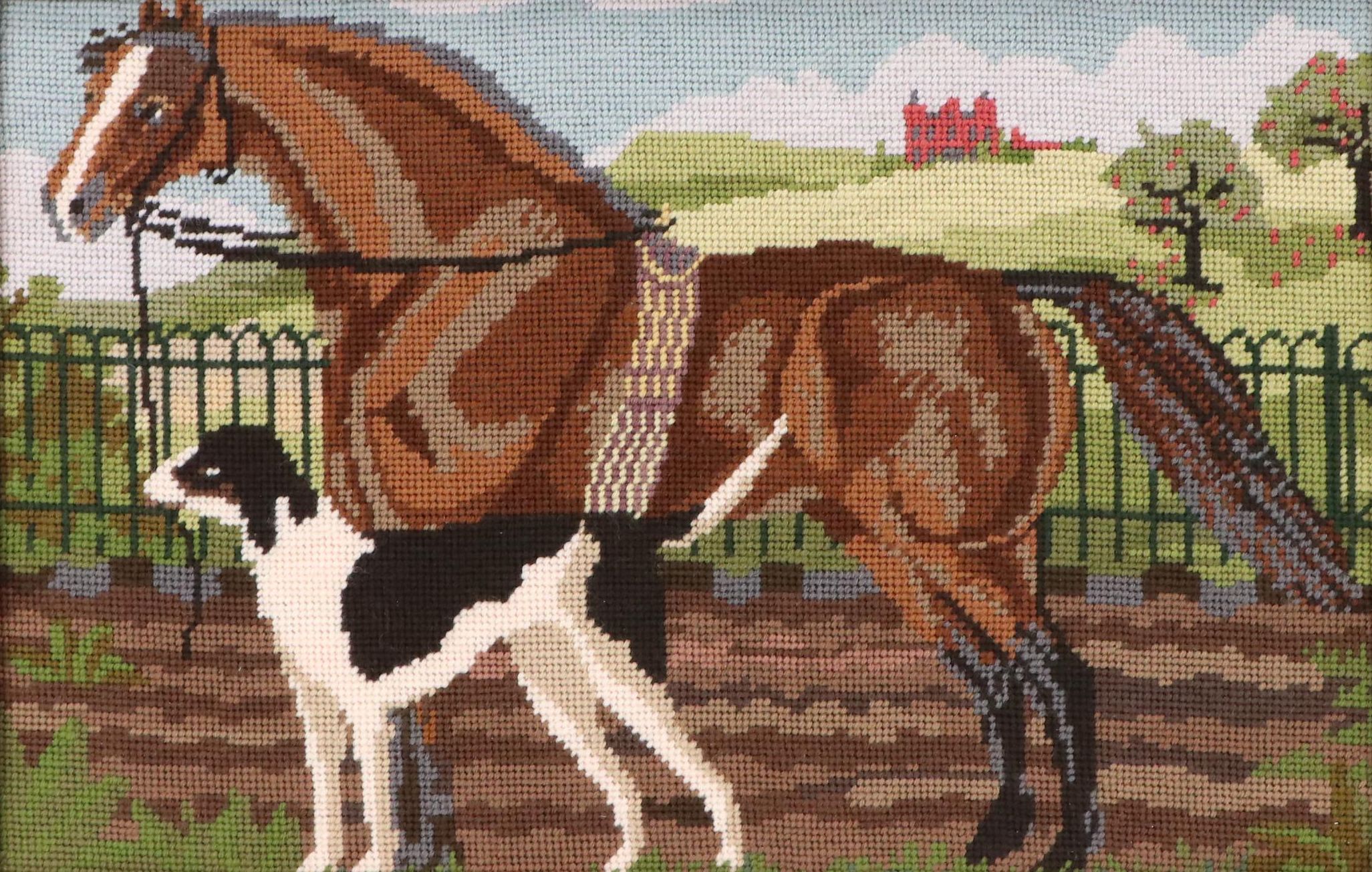 Kathleen Graf Needlepoint "Suffolk Punch and Hound" Design by Elizabeth Bradley