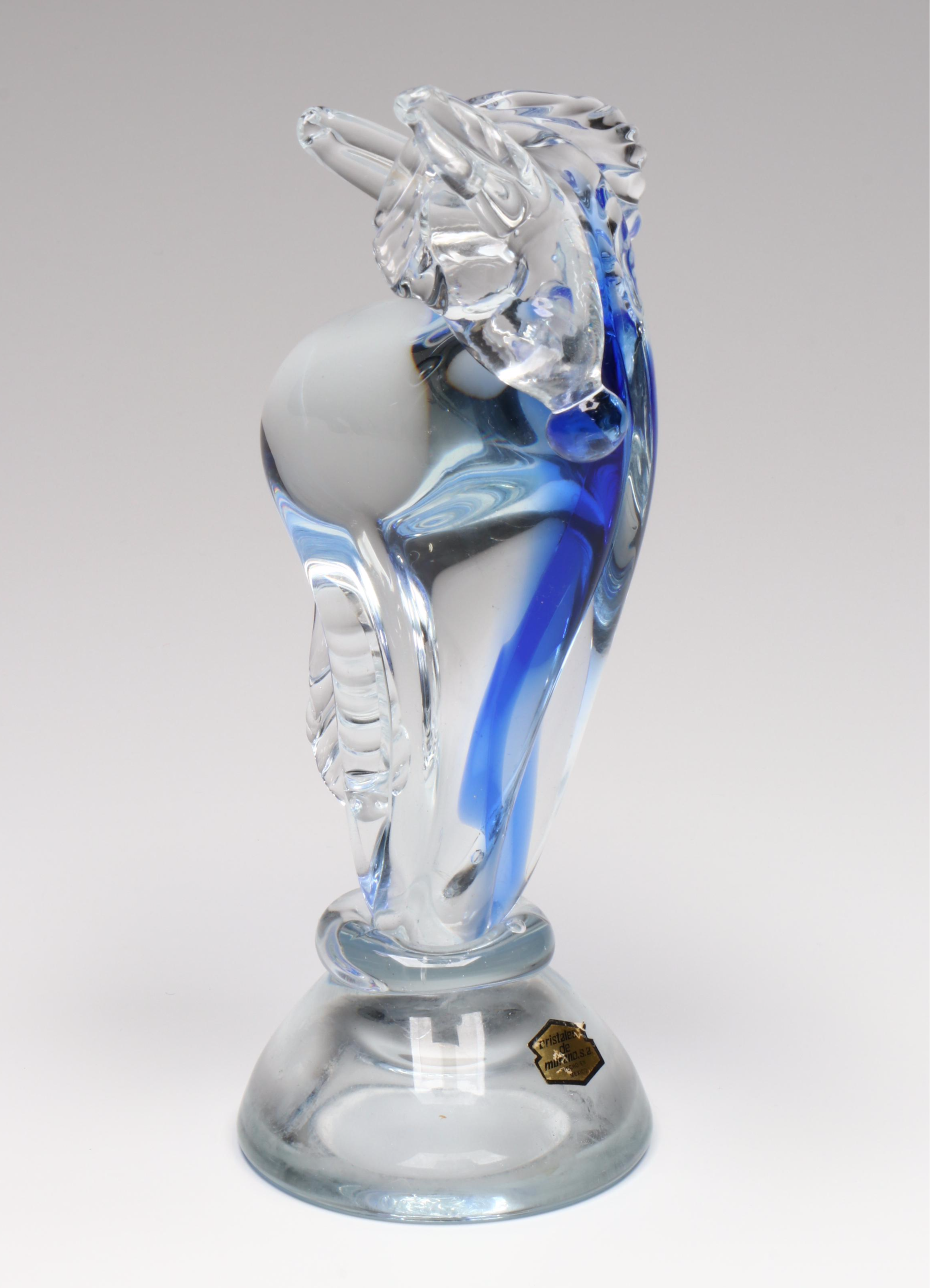 Handblown Blue Unicorn Glass Figure with Blue Donkey and Elephant Figures