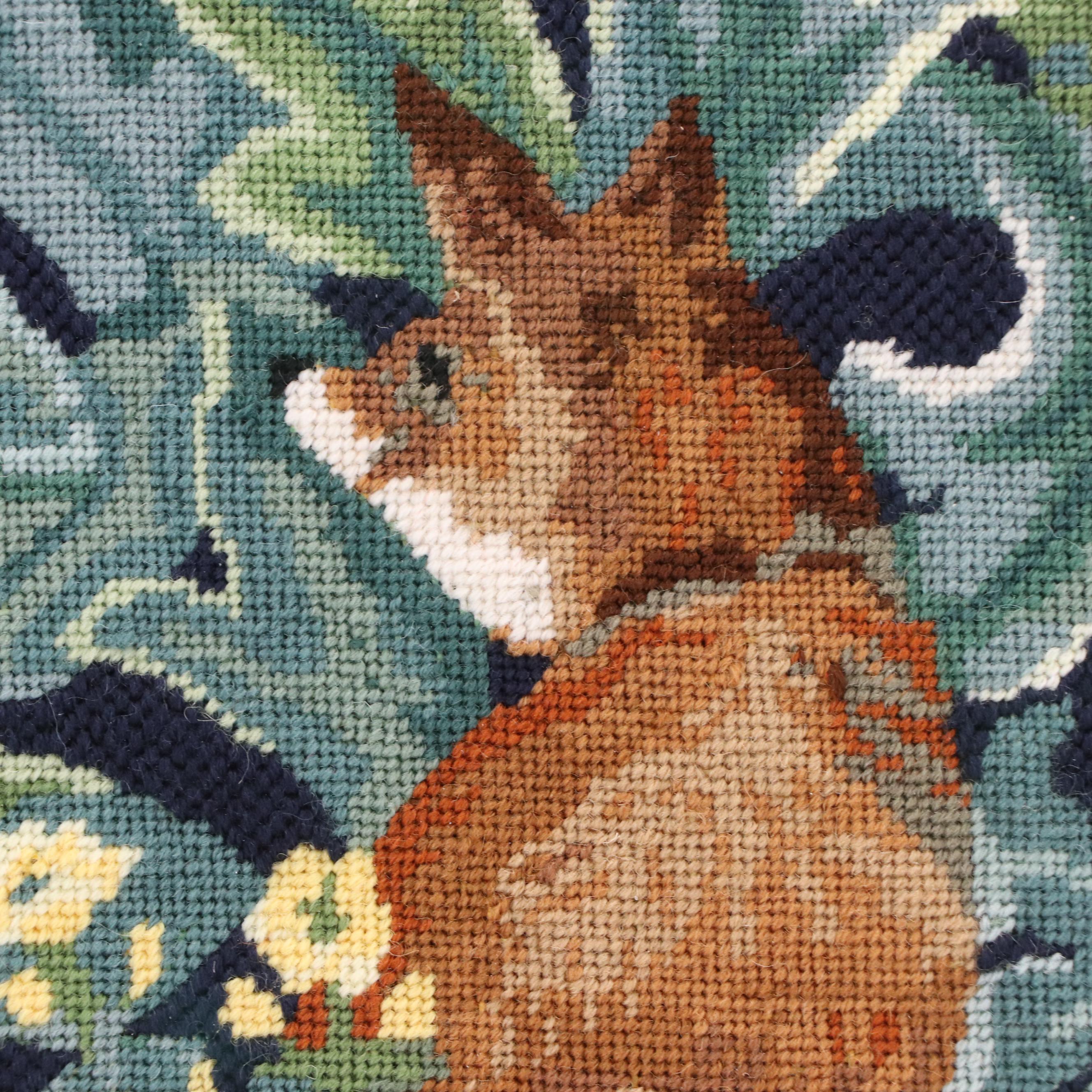 Kathleen Graf Needlepoint Panels "Fox" and "Hare" Designs by Beth Russell