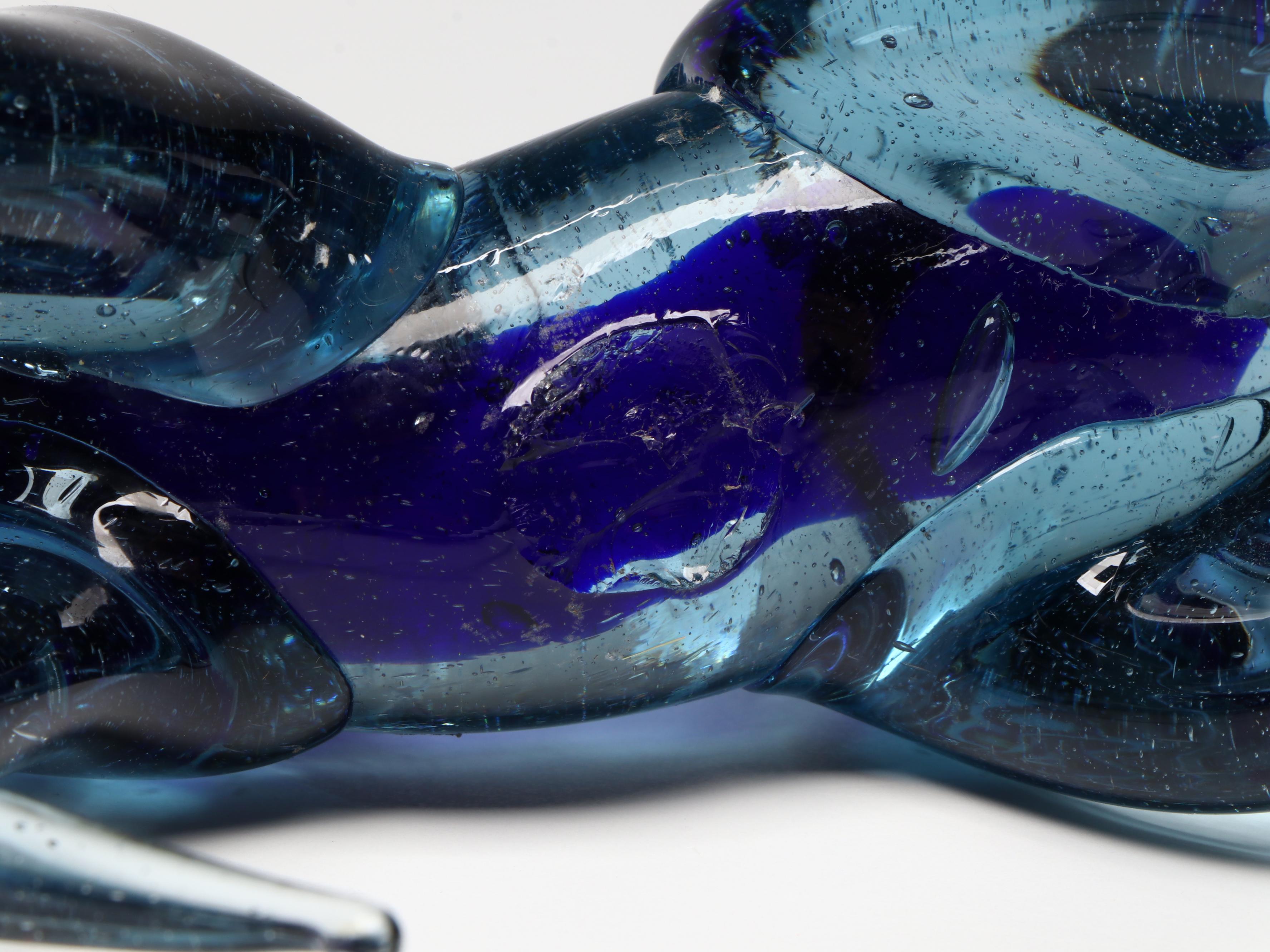 Handblown Blue Unicorn Glass Figure with Blue Donkey and Elephant Figures