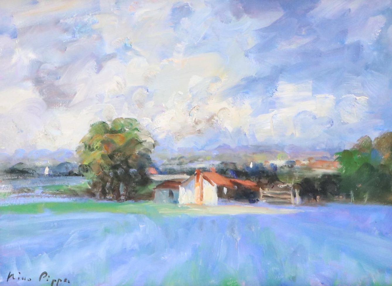 Nino Pippa French Landscape Oil Painting "Field on the Rhone Valley," 2012