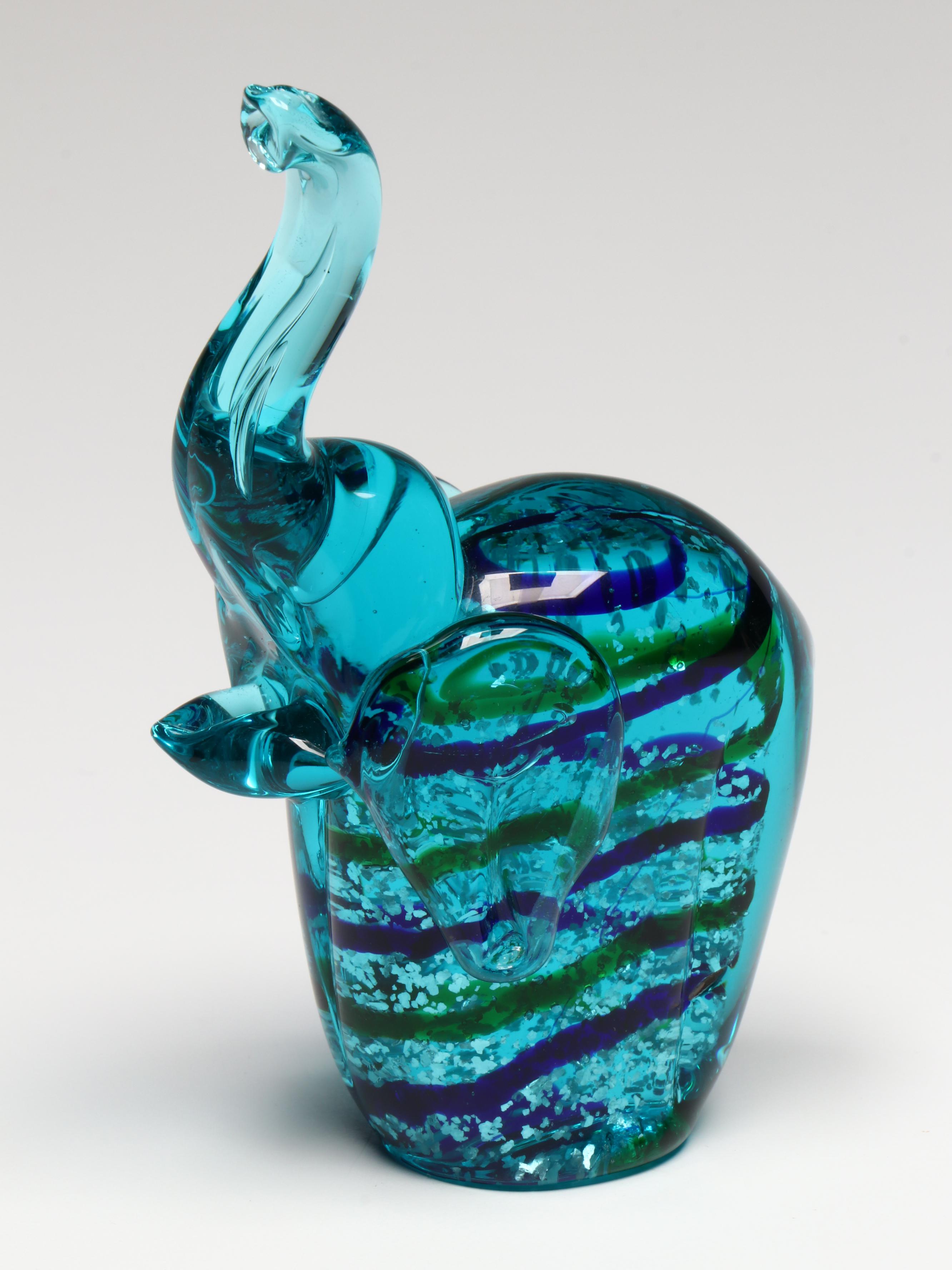 Handblown Blue Unicorn Glass Figure with Blue Donkey and Elephant Figures