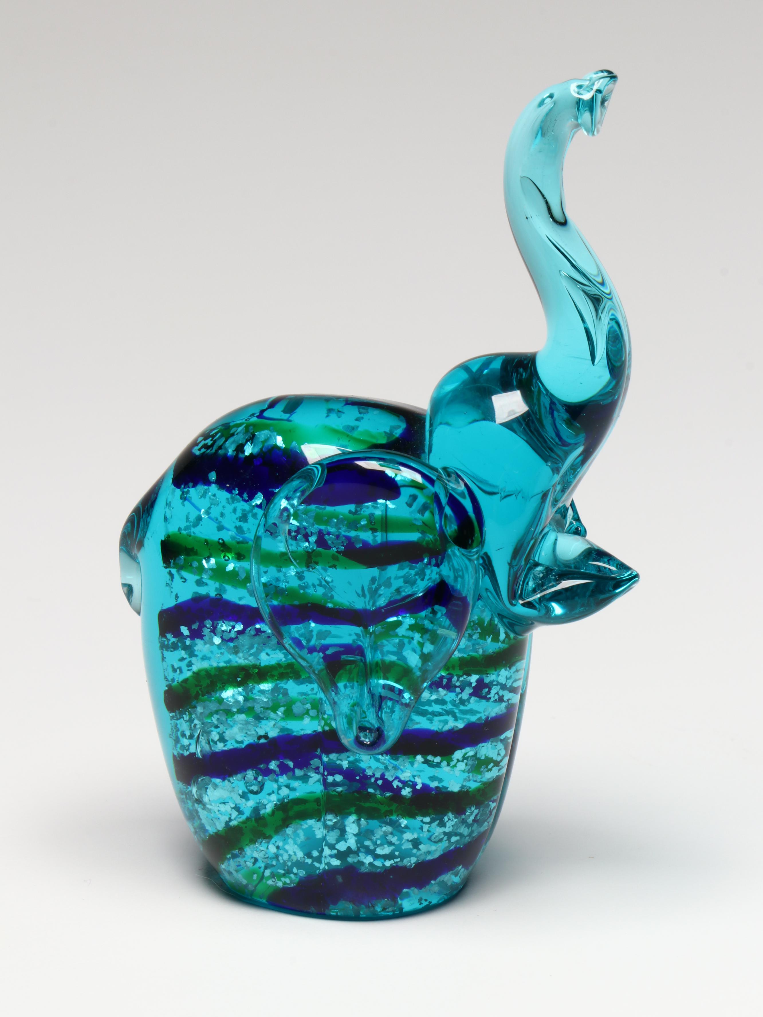 Handblown Blue Unicorn Glass Figure with Blue Donkey and Elephant Figures
