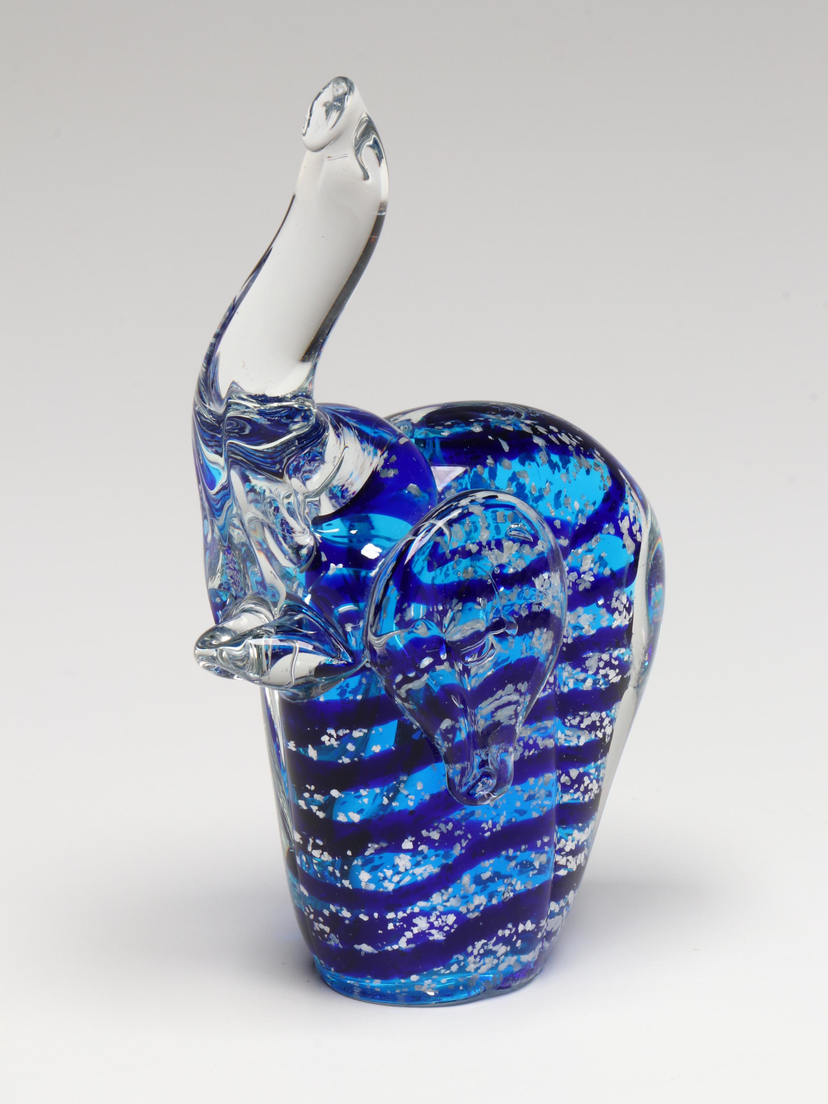 Handblown Blue Unicorn Glass Figure with Blue Donkey and Elephant Figures
