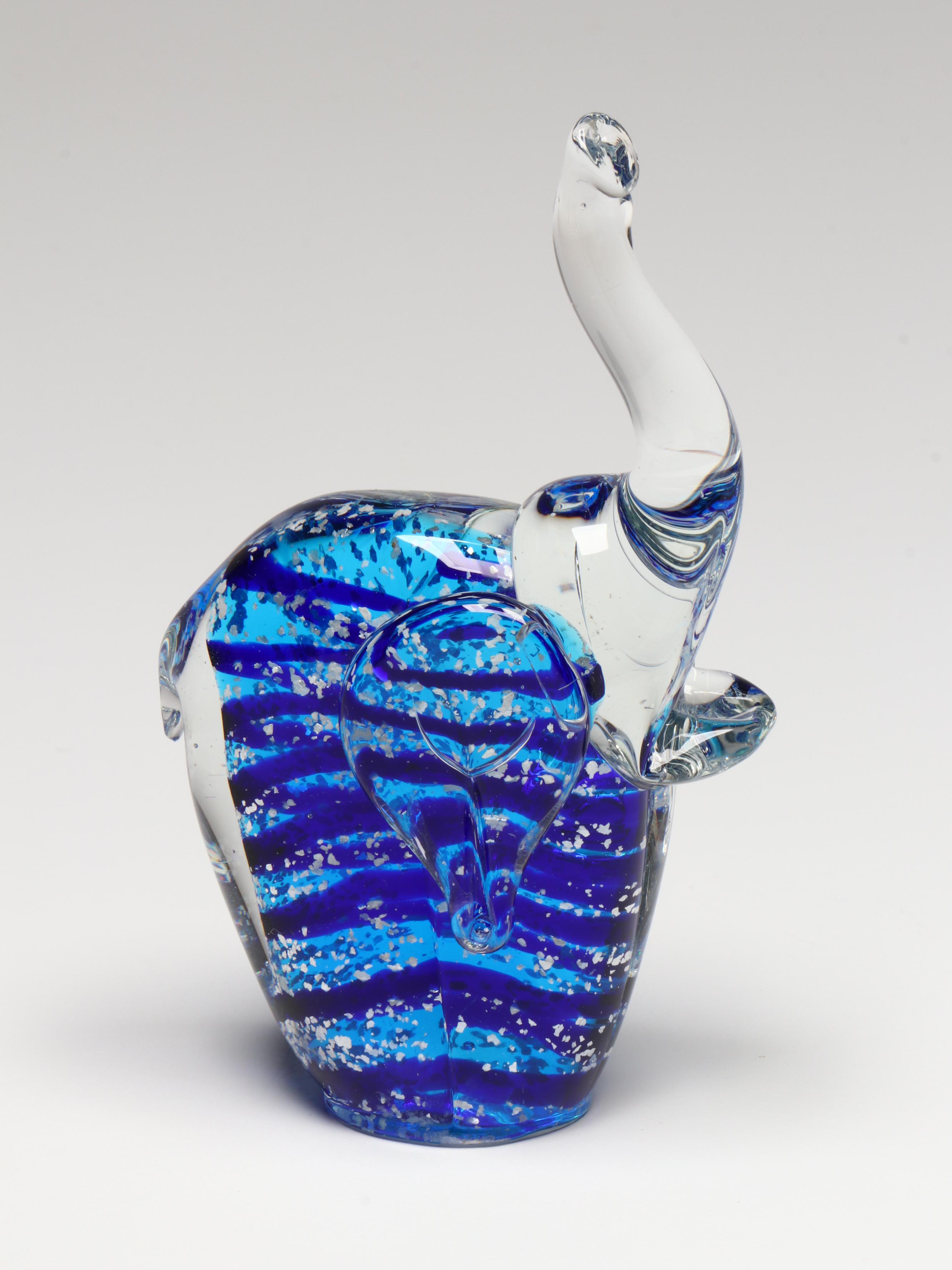 Handblown Blue Unicorn Glass Figure with Blue Donkey and Elephant Figures