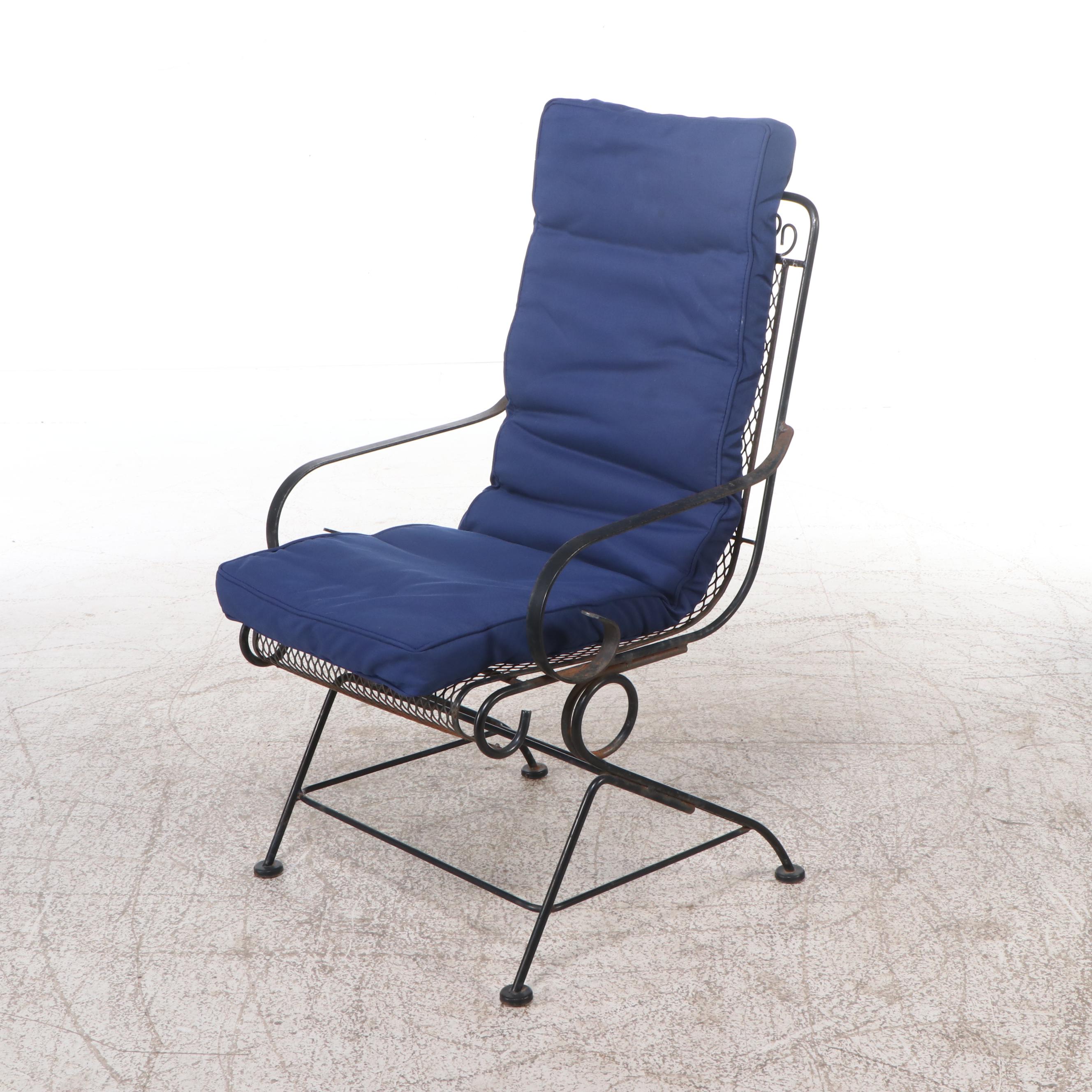 Pair of Wrought Iron Mesh Armchairs with Cushions