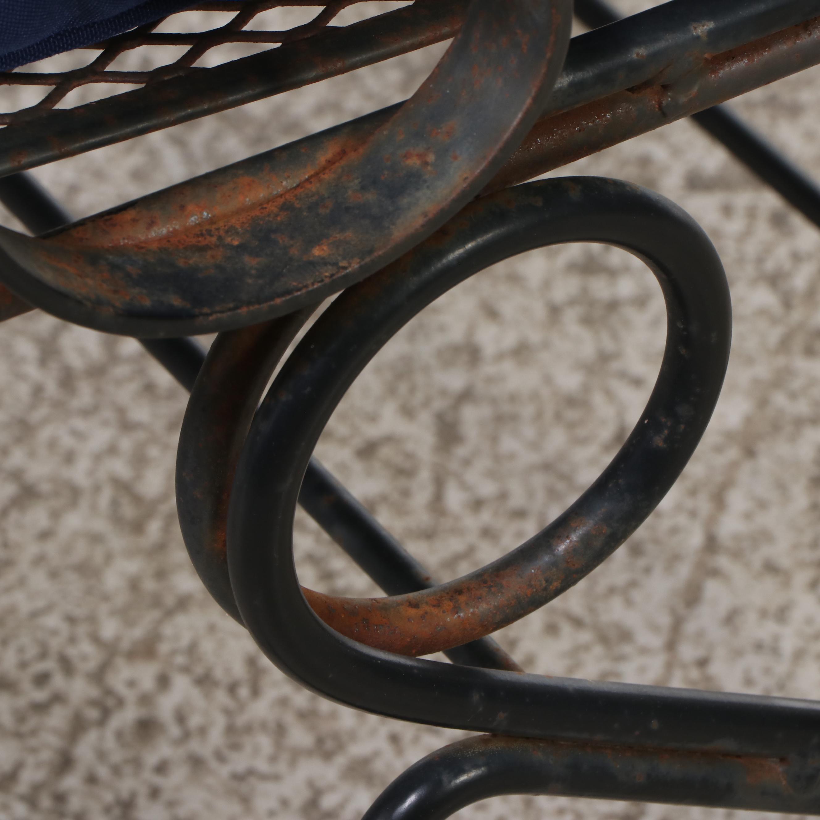 Pair of Wrought Iron Mesh Armchairs with Cushions