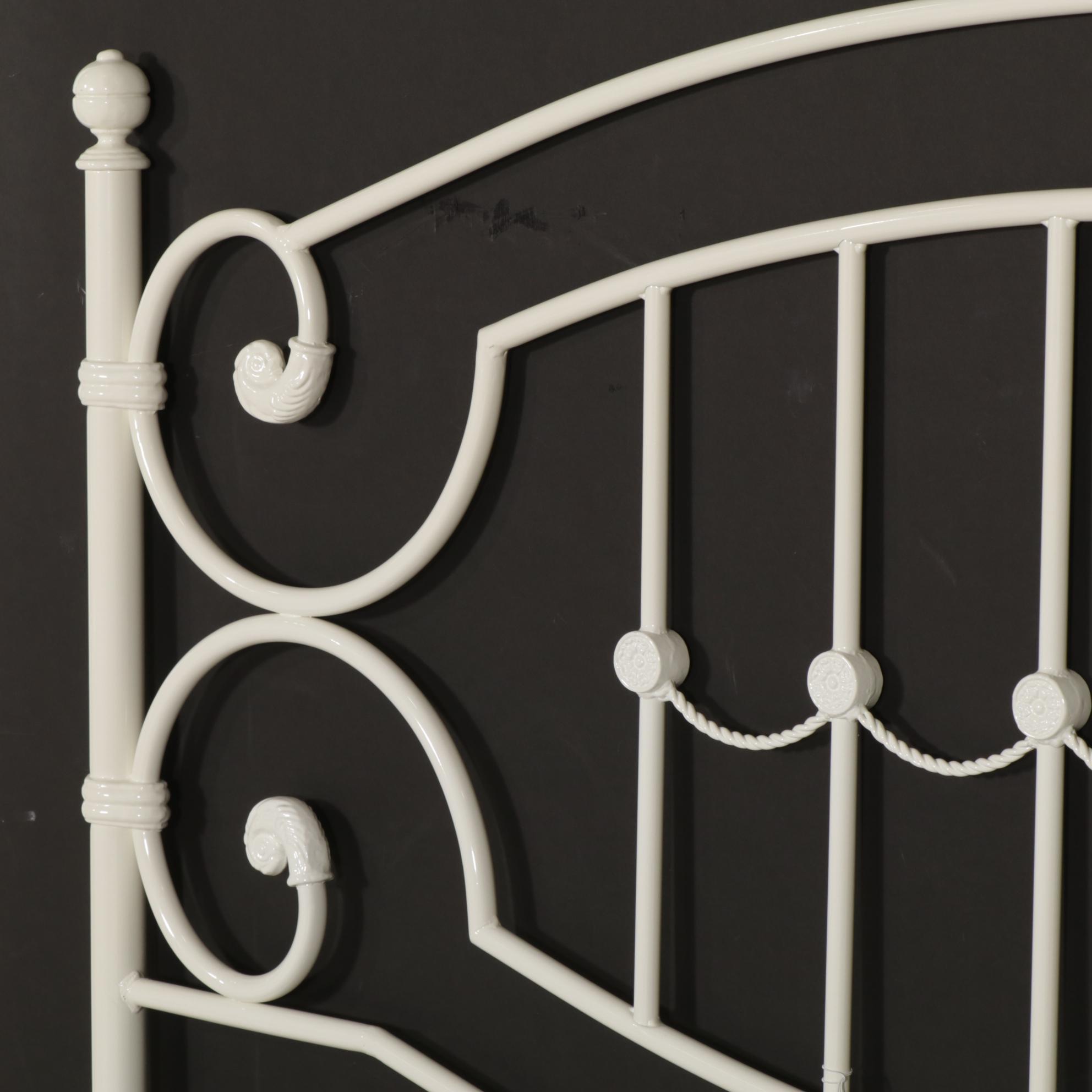 Victorian Style White Enameled Metal King Size Headboard