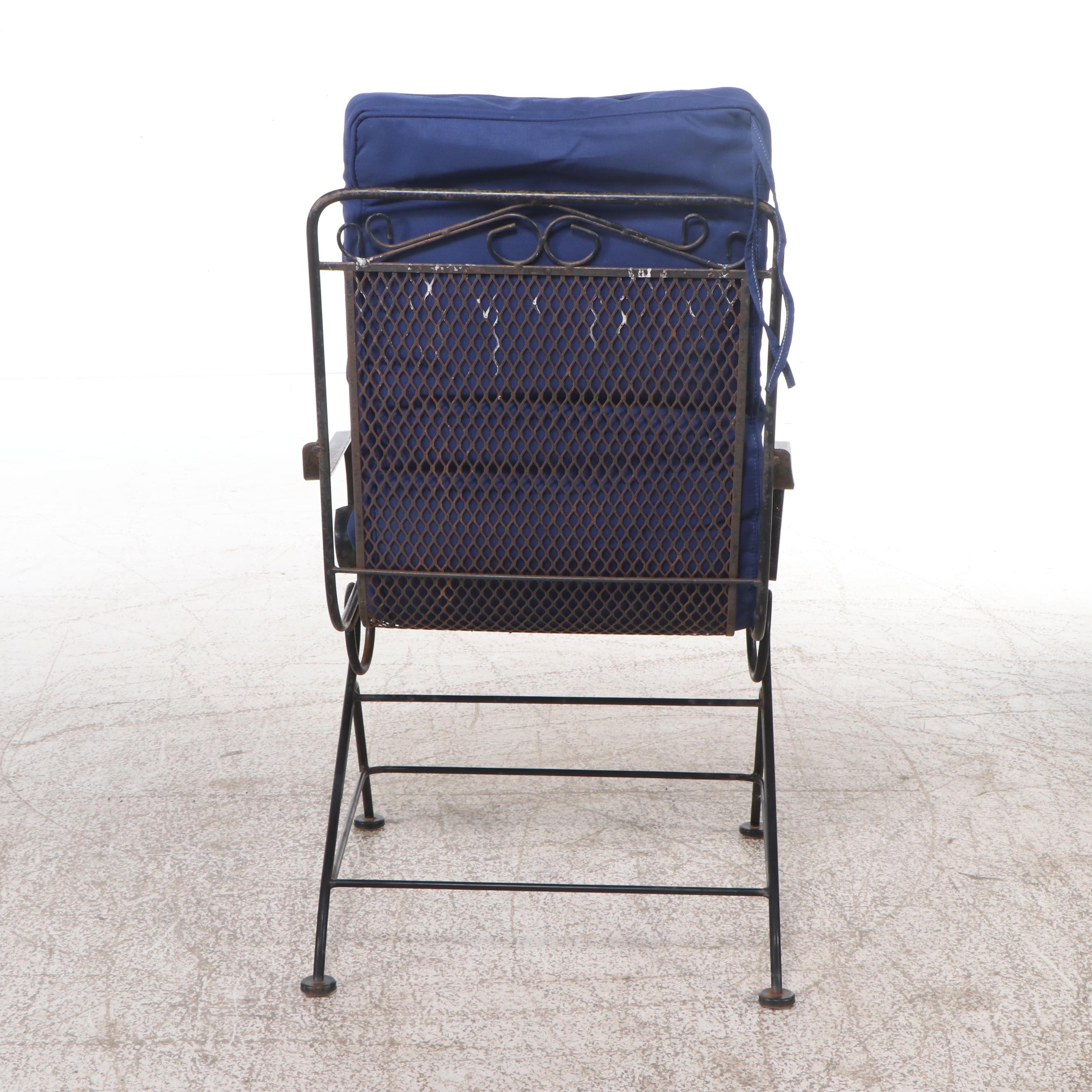 Pair of Wrought Iron Mesh Armchairs with Cushions