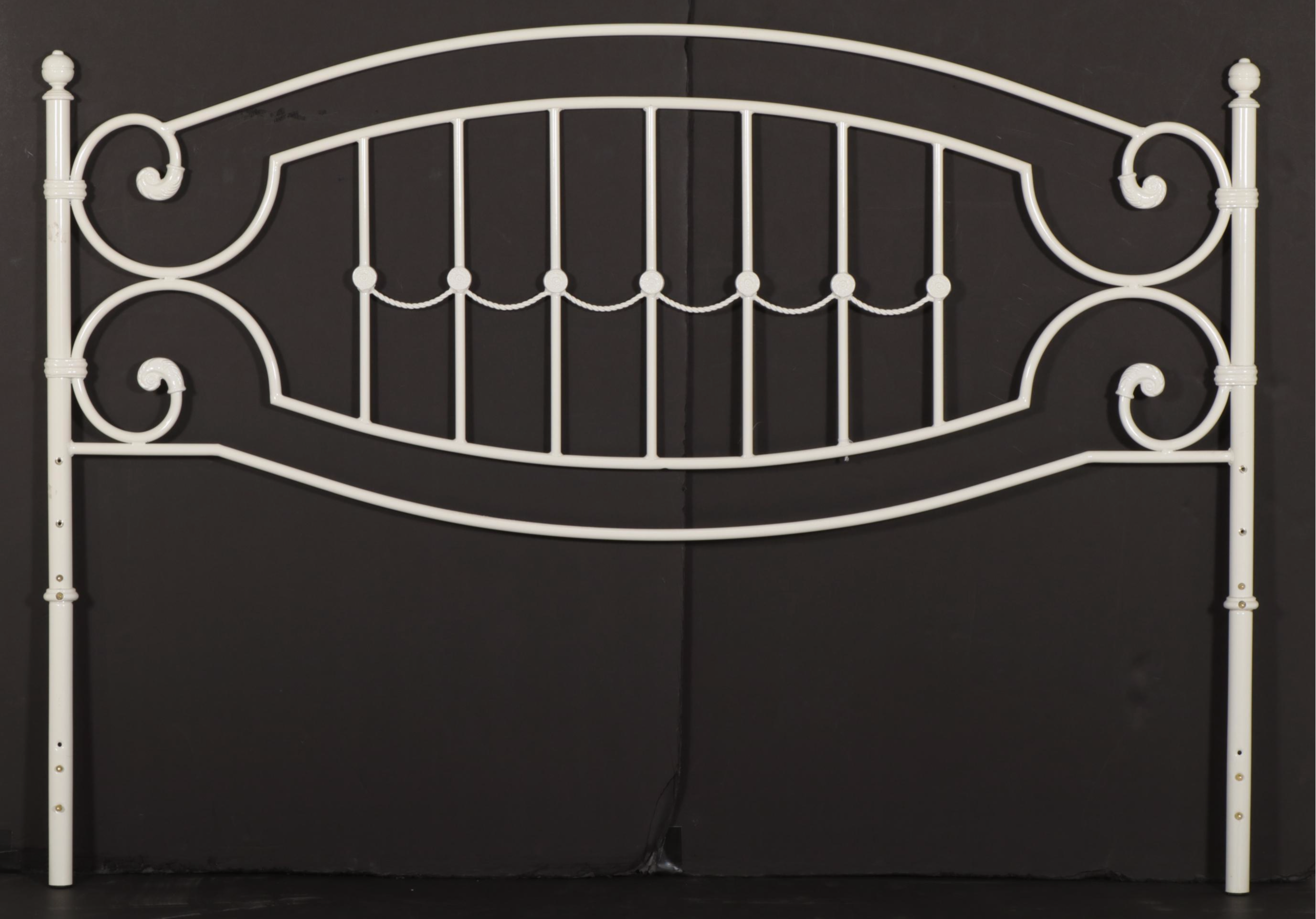 Victorian Style White Enameled Metal King Size Headboard