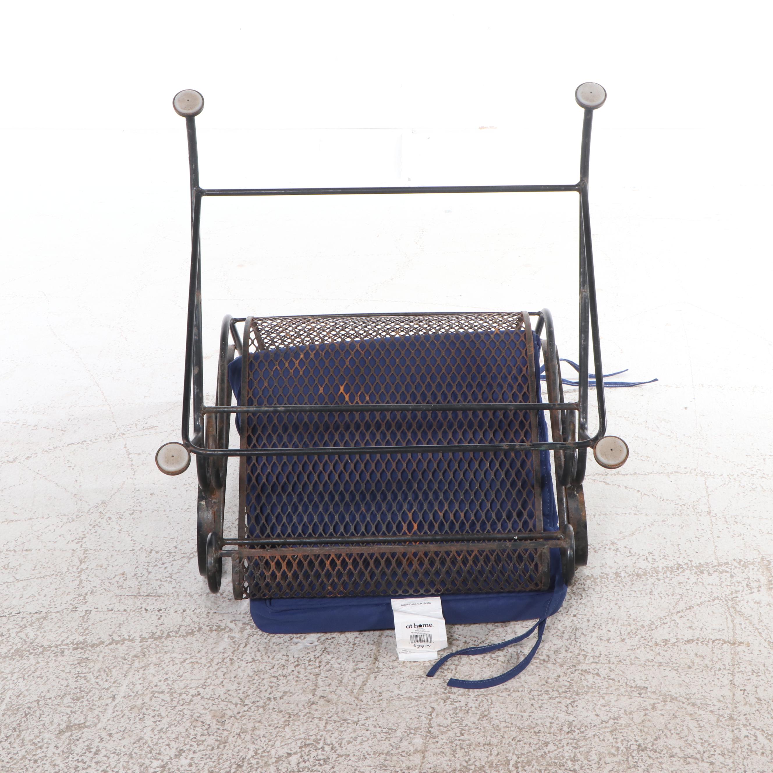 Pair of Wrought Iron Mesh Armchairs with Cushions