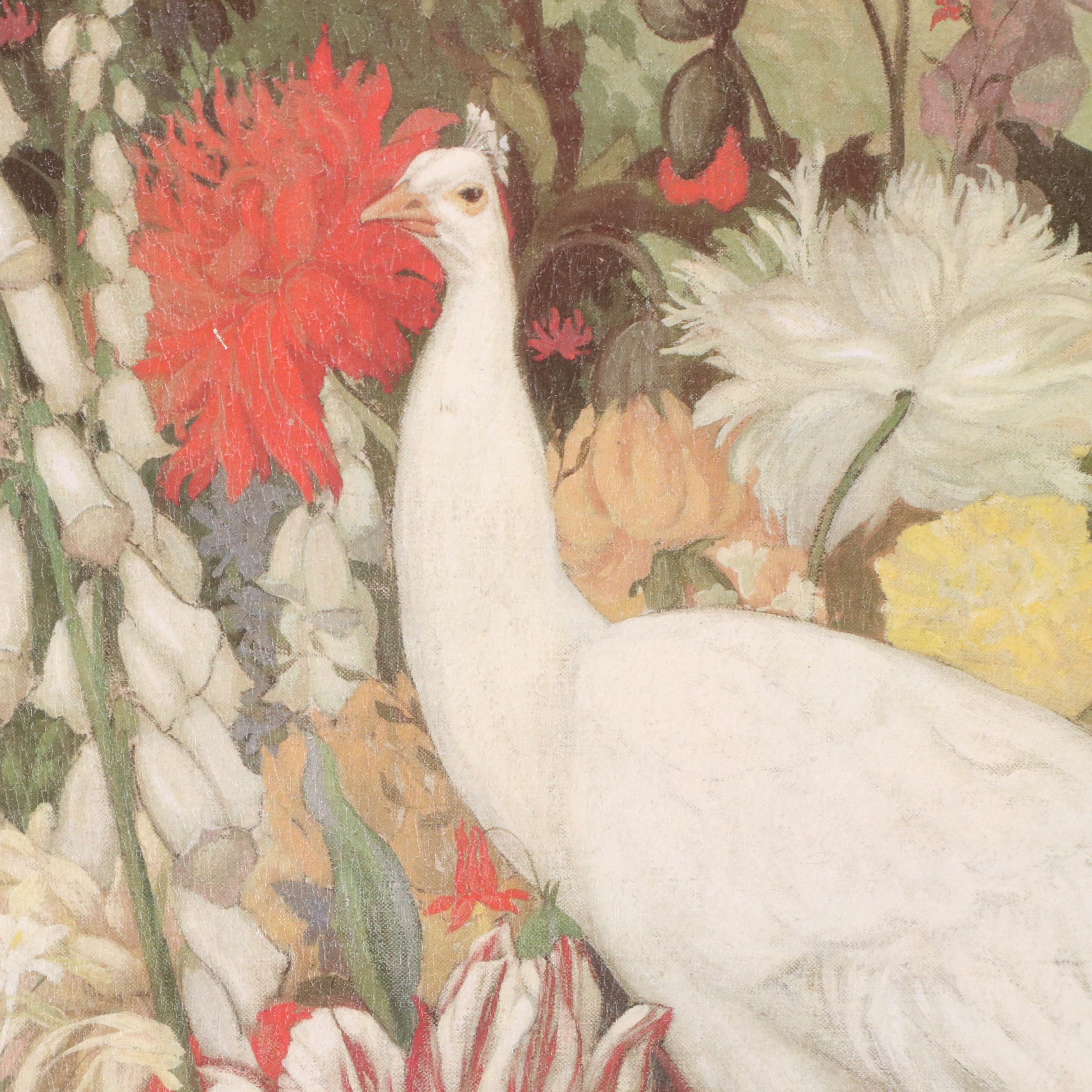 Offset Lithgraph After Jessie Arms Botke "White Peacock, Cockatoos, and Flowers"