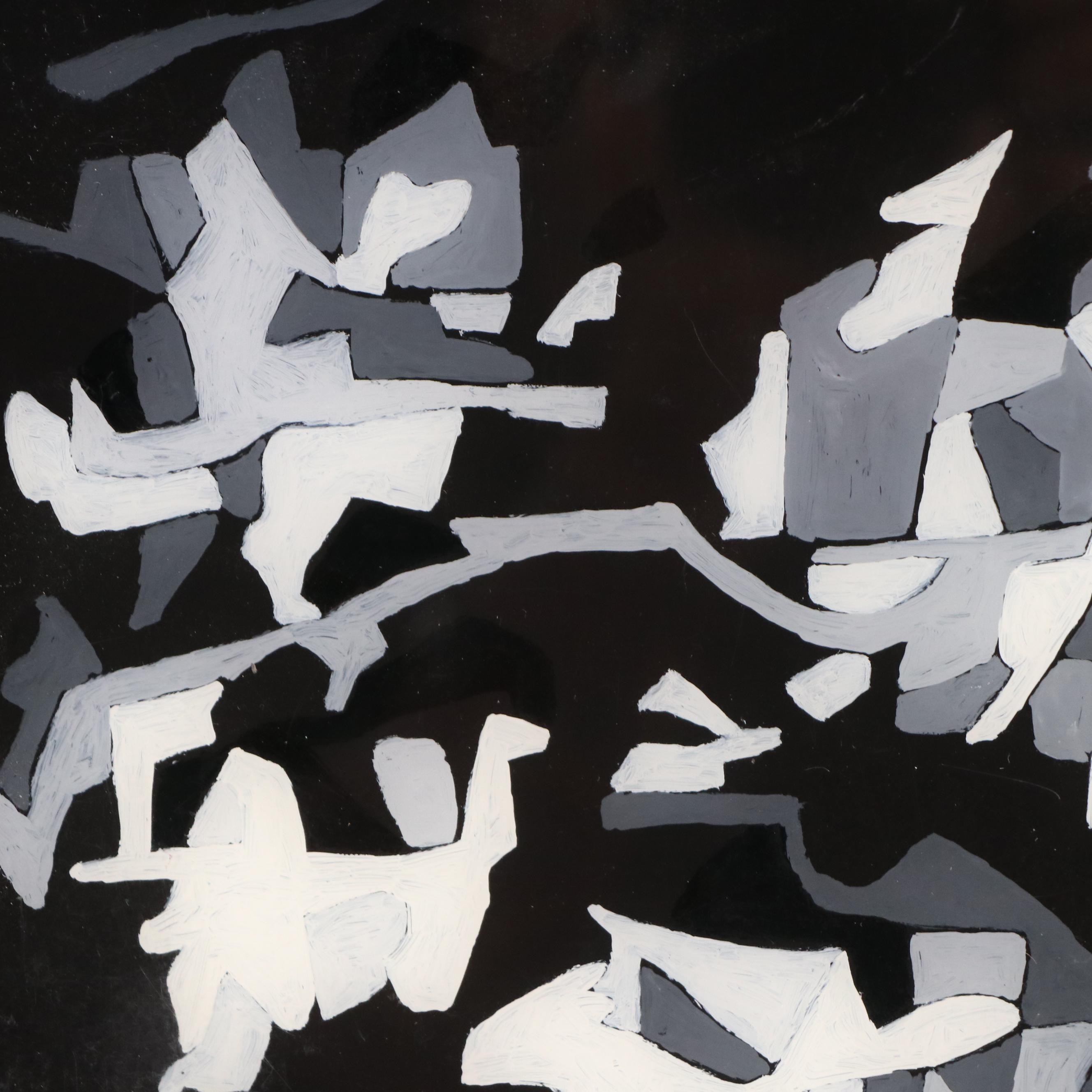 Abstract Monochromatic Gouache Painting, Late 20th Century