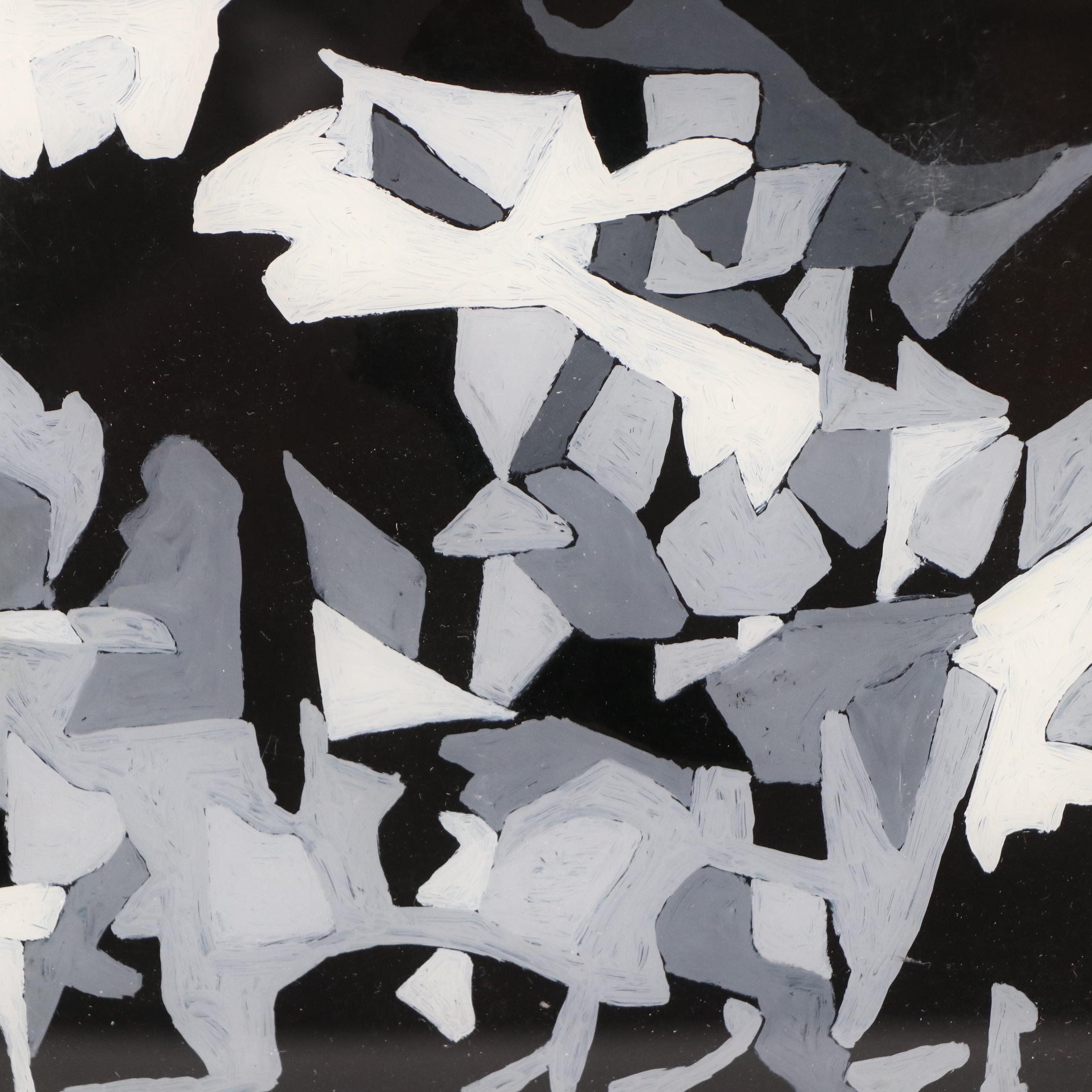 Abstract Monochromatic Gouache Painting, Late 20th Century
