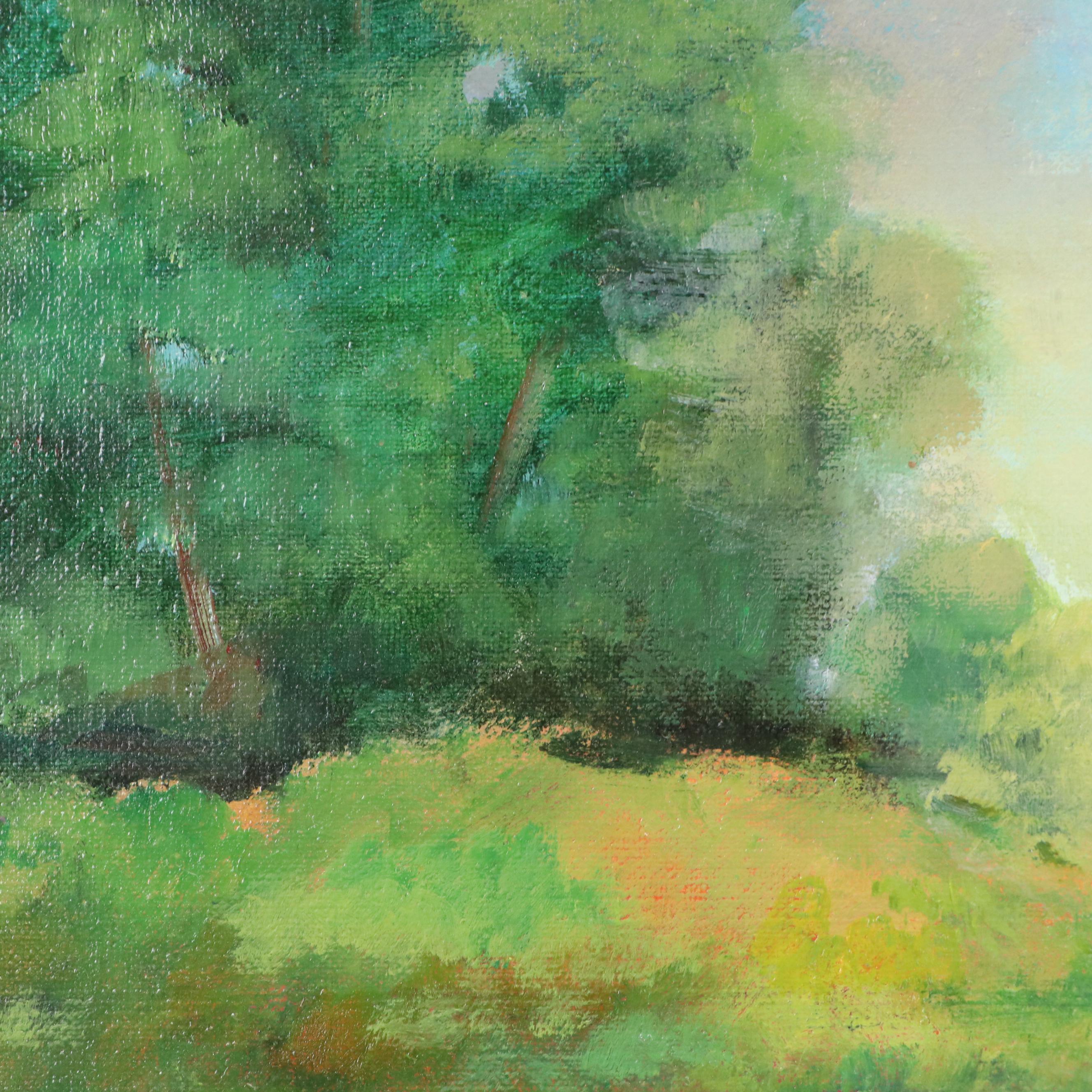 M. Von Jagow Oil Painting of Geese Following Figure, Mid–Late 20th Century