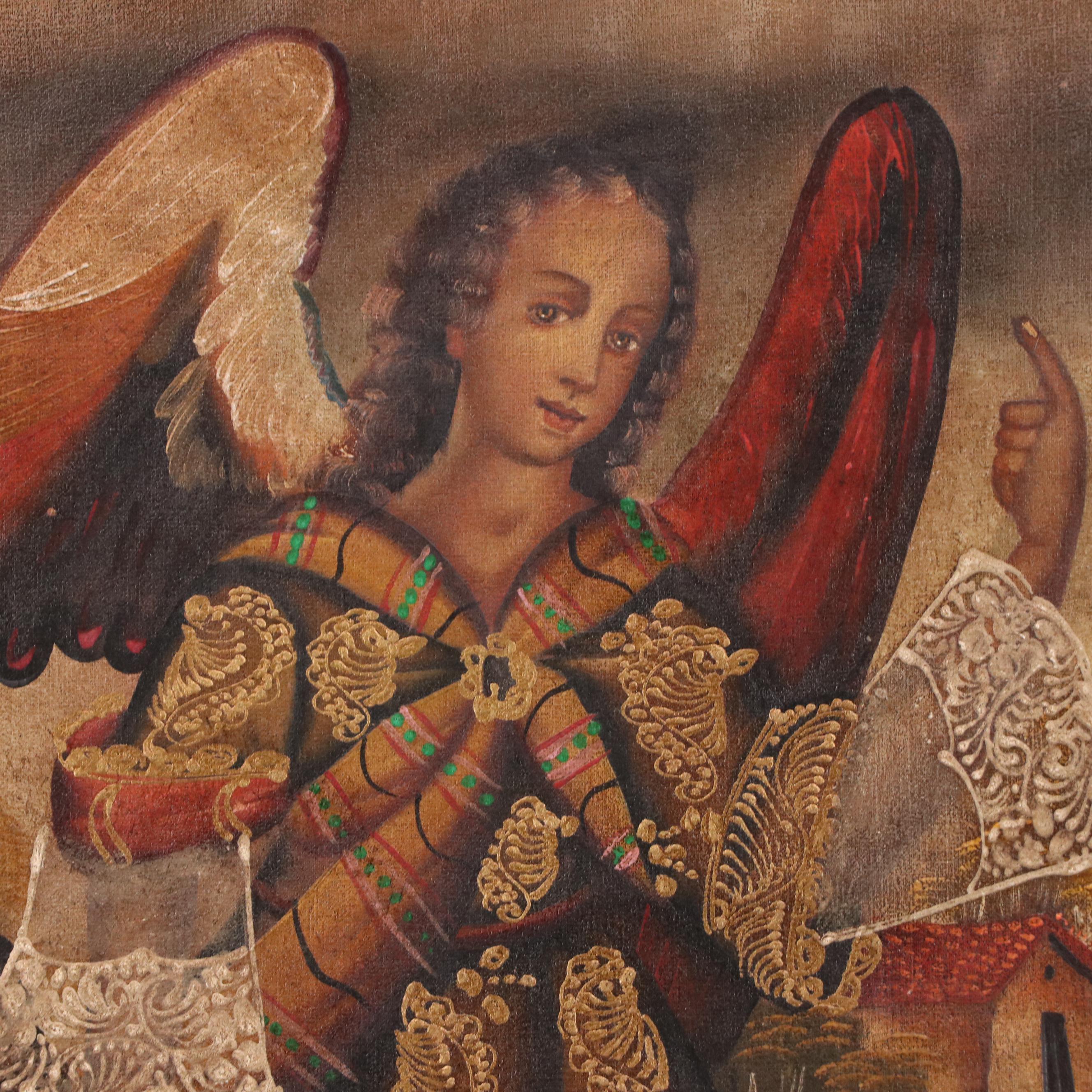 Peruvian Oil Painting of Archangel Barachiel, Mid–Late 20th Century