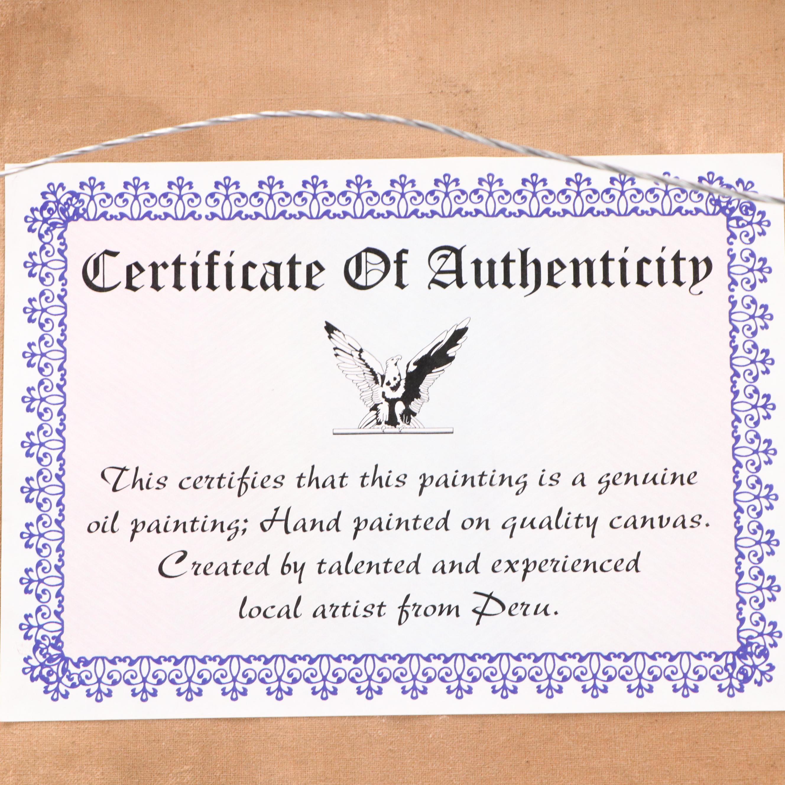 Peruvian Oil Painting of Archangel Barachiel, Mid–Late 20th Century