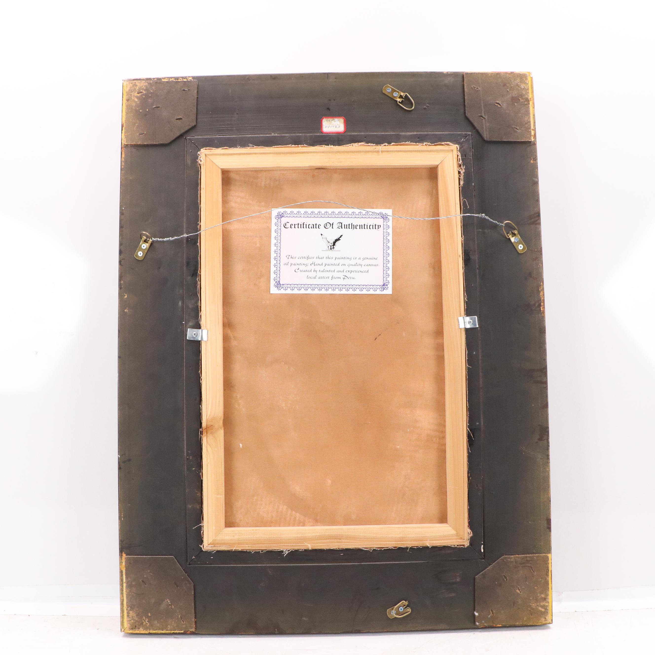 Peruvian Oil Painting of Archangel Barachiel, Mid–Late 20th Century