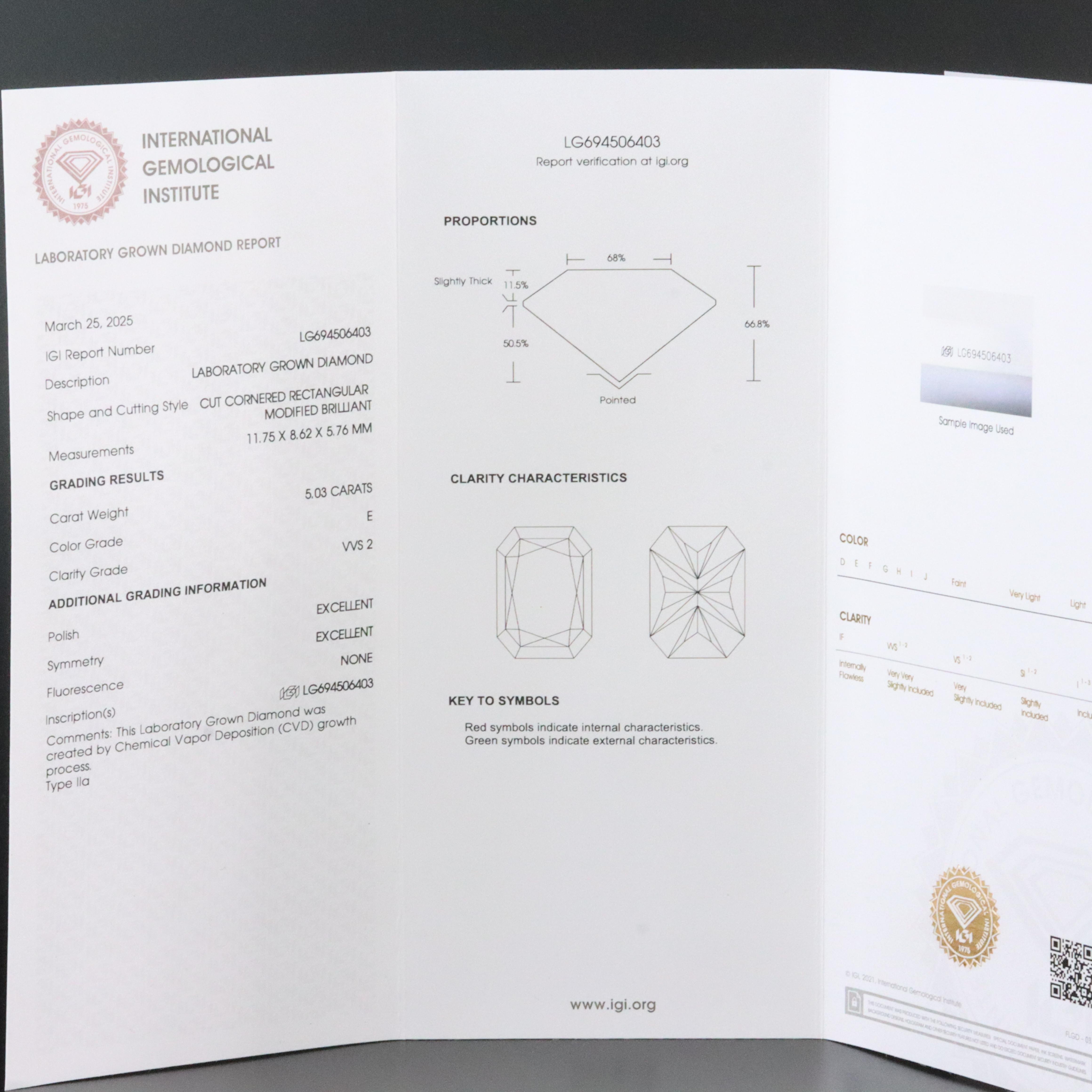 Loose 5.03 CT Lab Grown Diamond with IGI Report