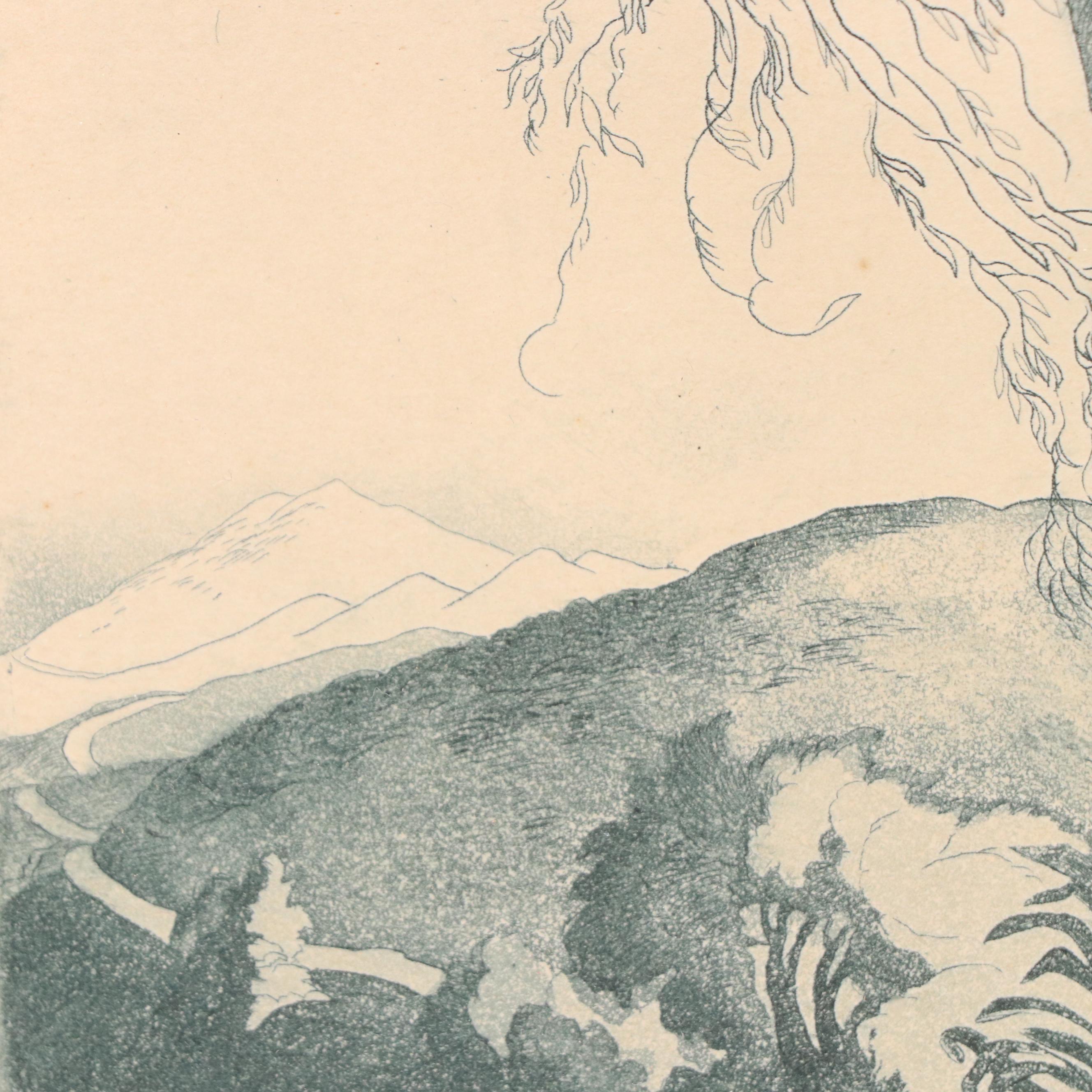 George Jo Mess Landscape Aquatint Etching "Singing Hill"