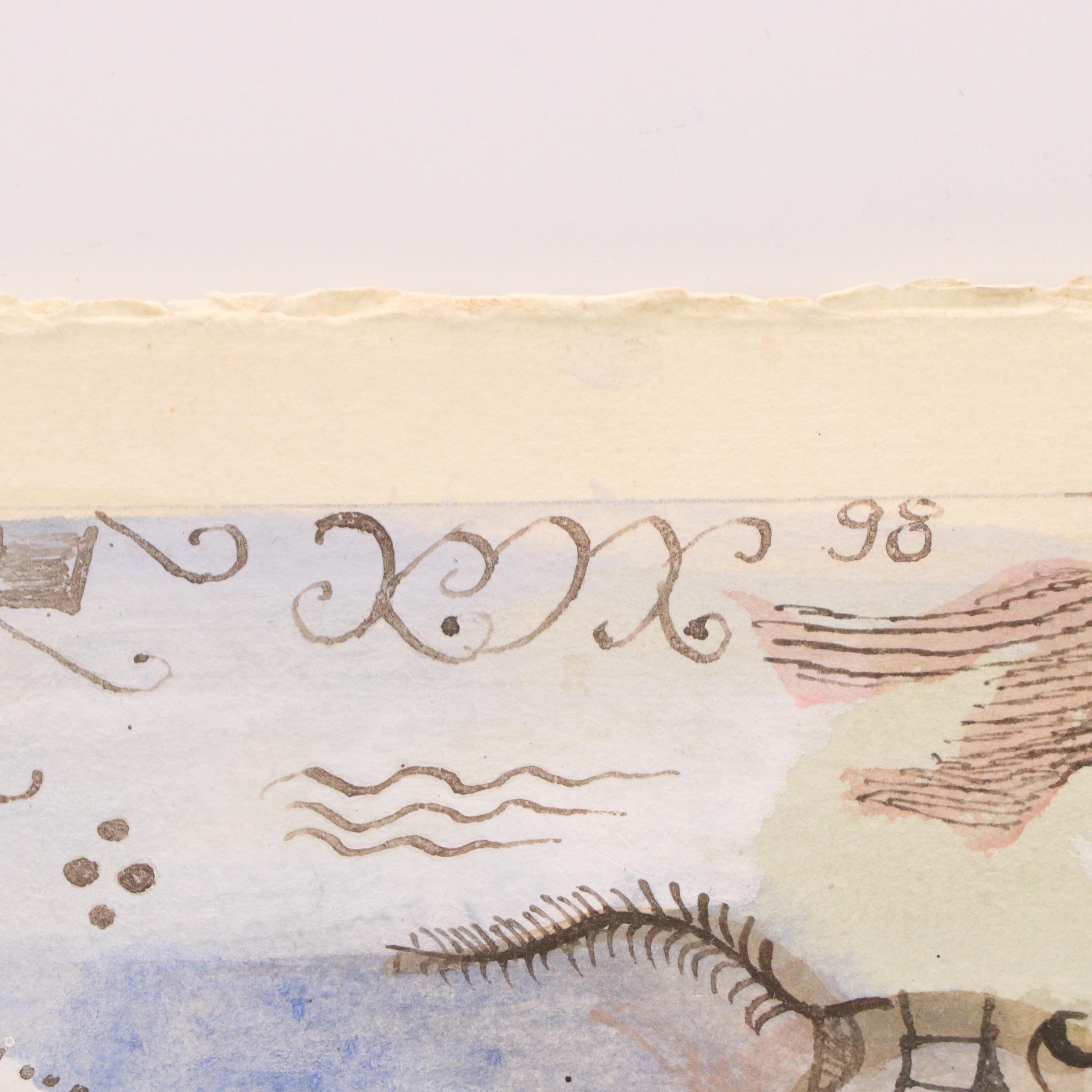 Nikolay "Kuk" Manuylov Figural Surrealist Ink and Watercolor Painting