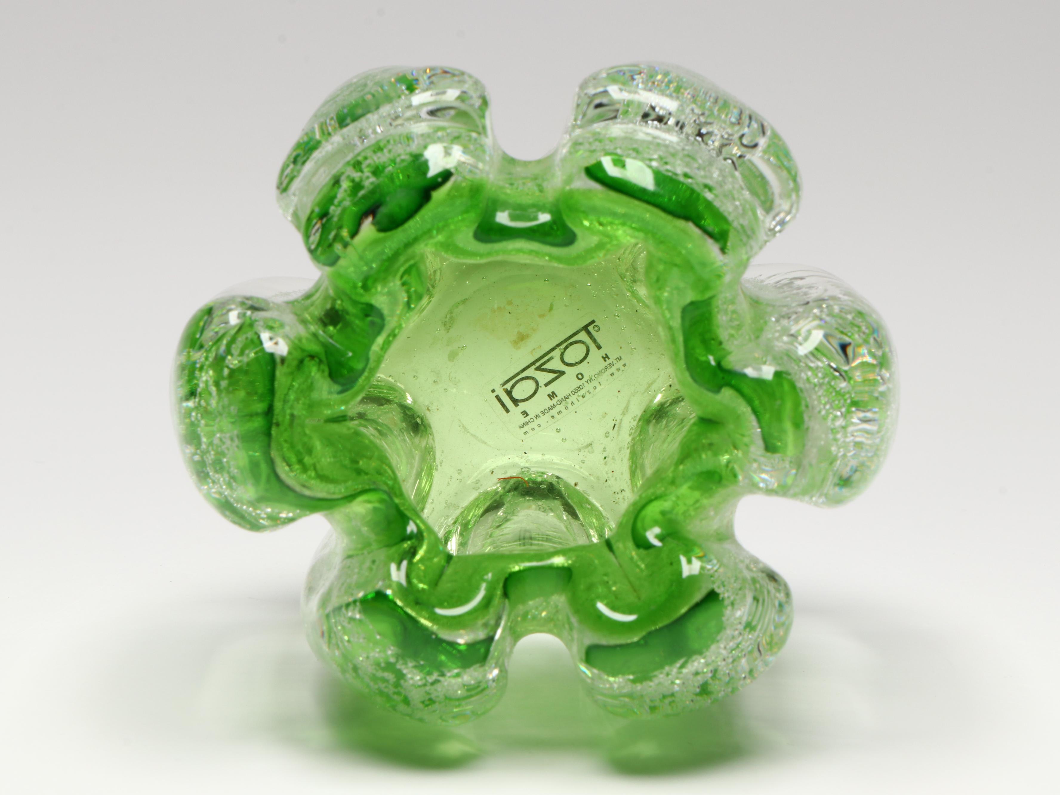 Handblown Orange Glass Bowl with Other Bubble Glass Scalloped Bowl and Vase