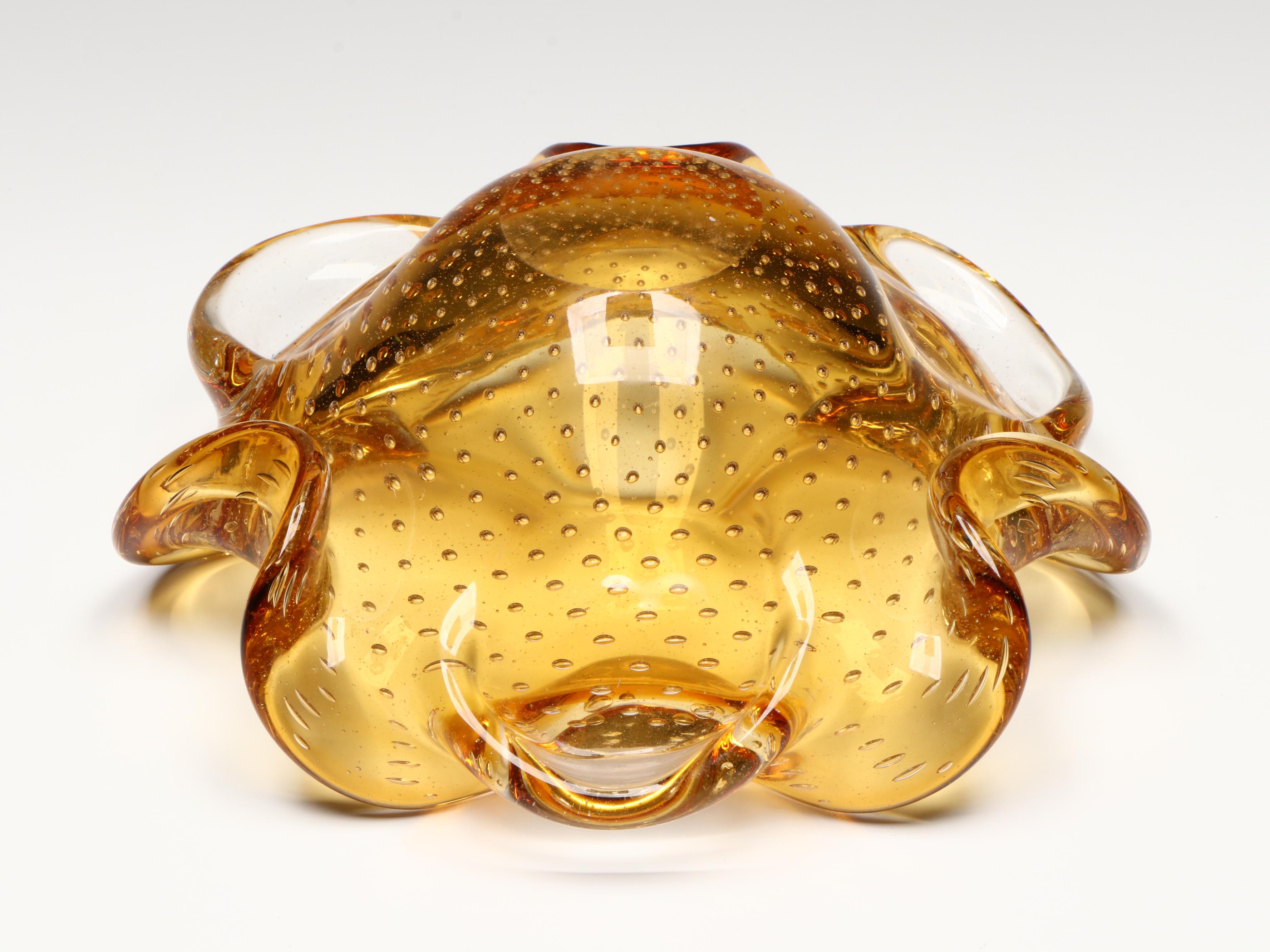 Handblown Orange Glass Bowl with Other Bubble Glass Scalloped Bowl and Vase