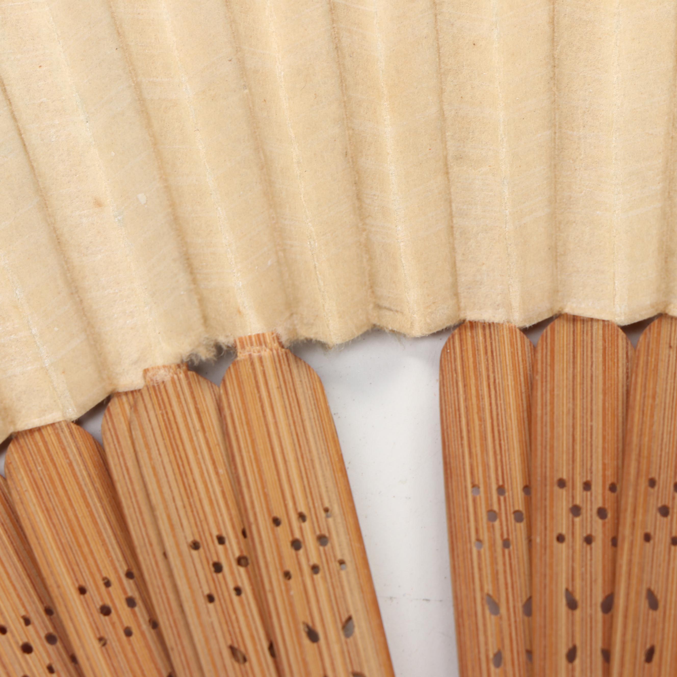 Chinese Bird and Floral Wood and Paper Folding Fan with Other Folding Fans