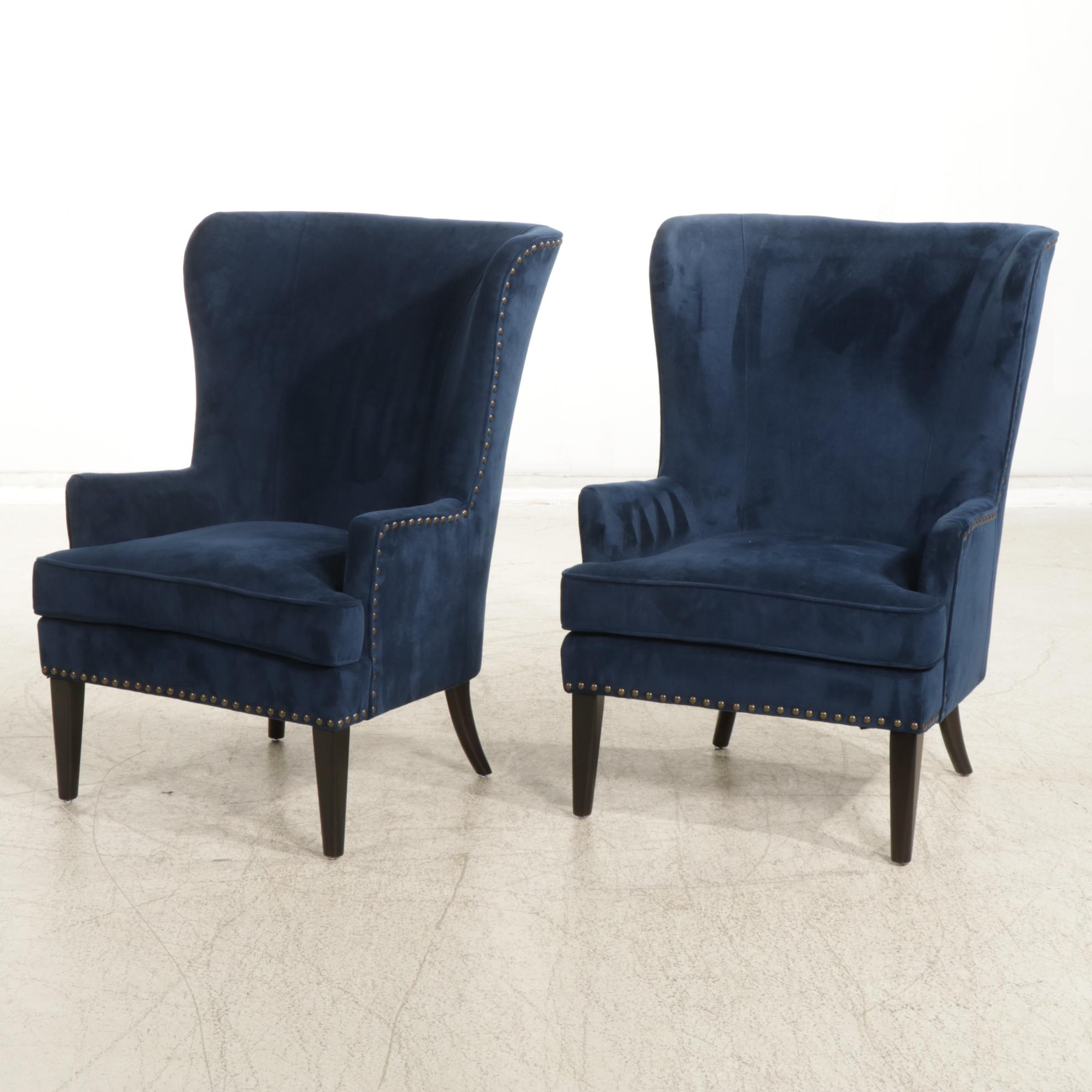 Pier 1 "Asher" Wingback Armchairs with Nail Head Trim,  Pair, 21st Century