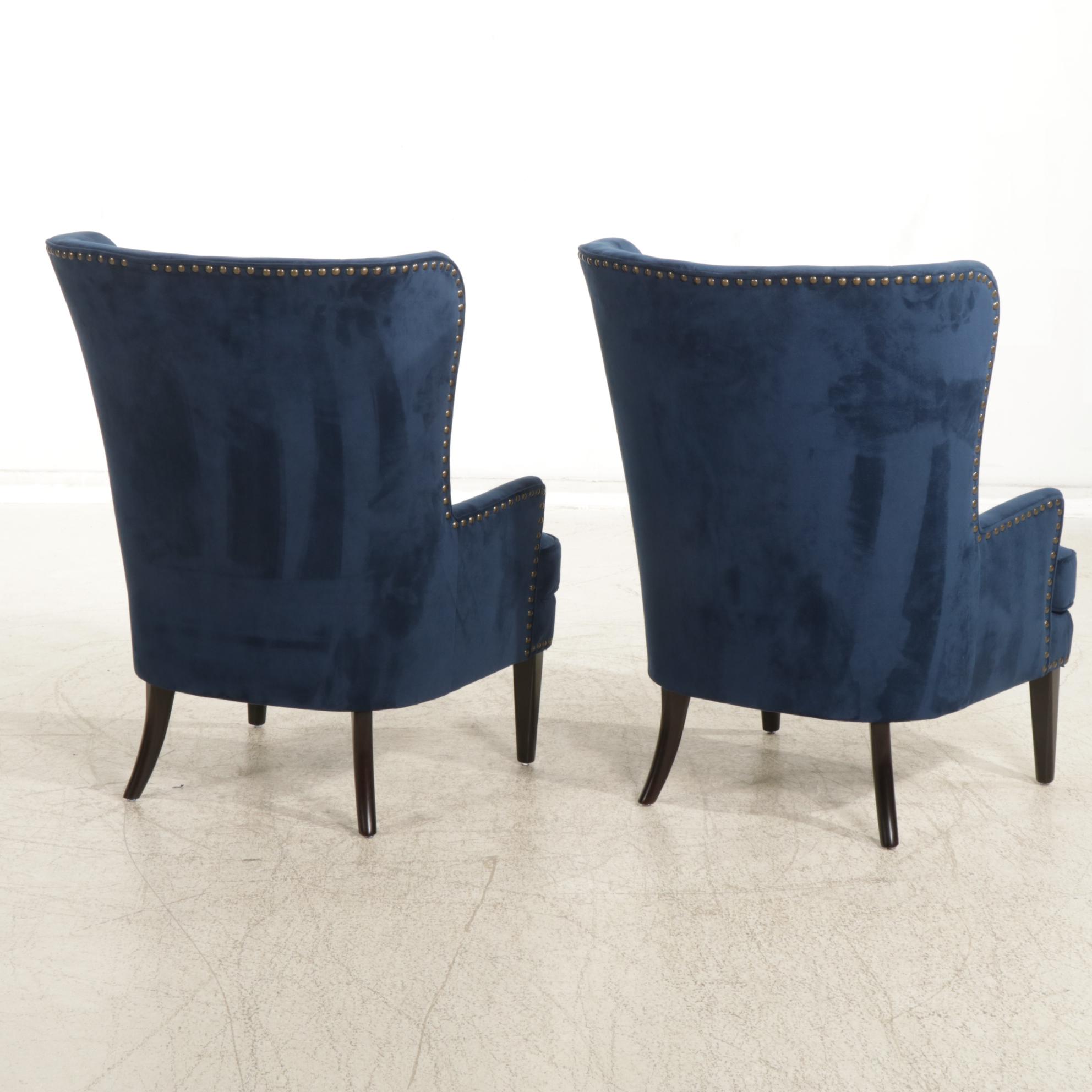 Pier 1 "Asher" Wingback Armchairs with Nail Head Trim,  Pair, 21st Century